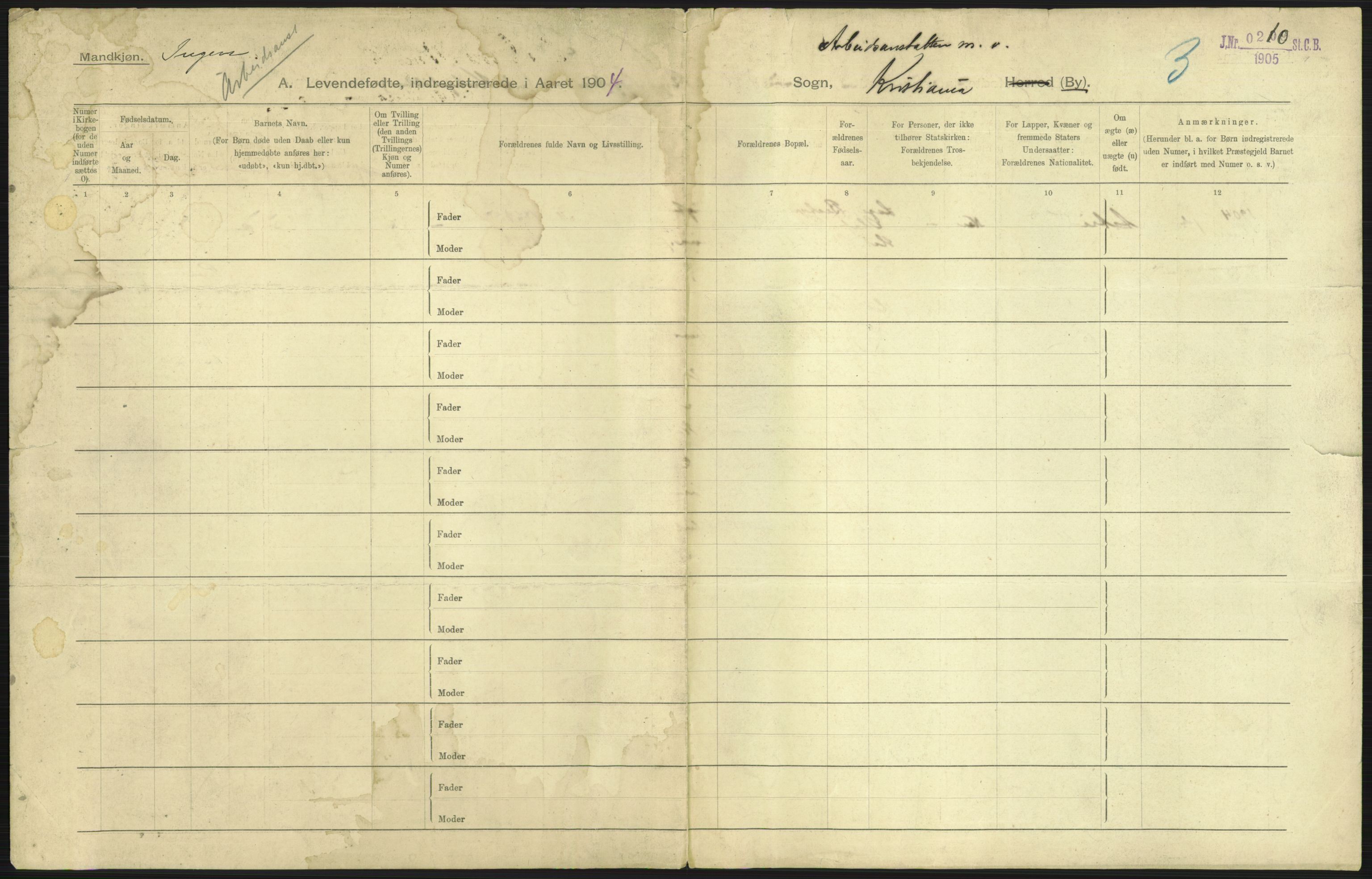 Statistisk sentralbyrå, Sosiodemografiske emner, Befolkning, AV/RA-S-2228/D/Df/Dfa/Dfab/L0003: Kristiania: Fødte, 1904, s. 45