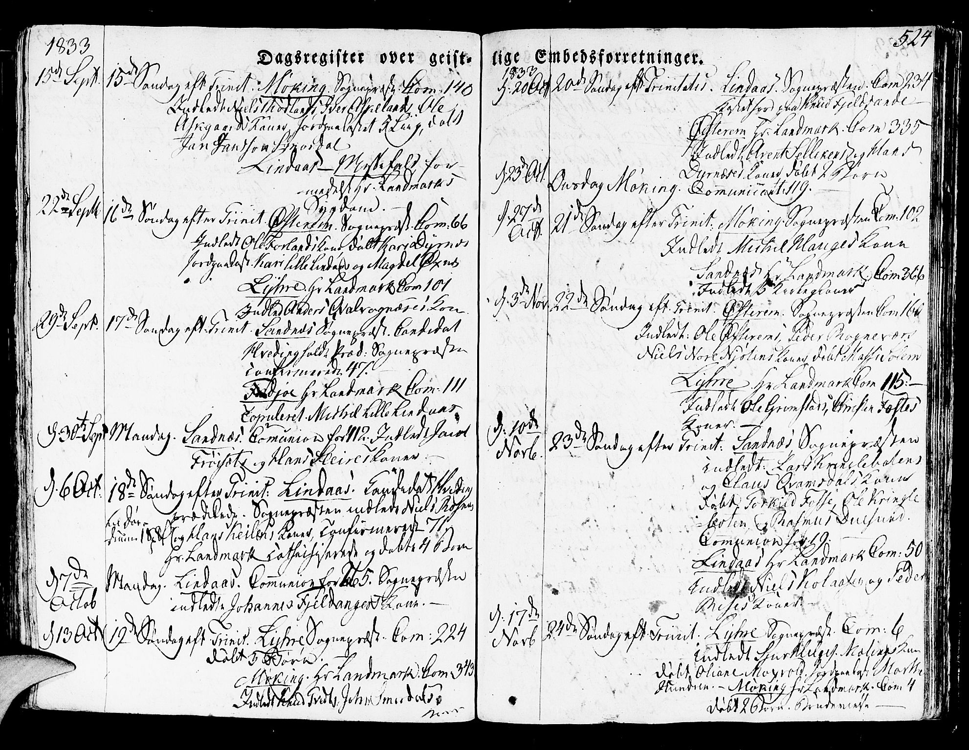 Lindås Sokneprestembete, AV/SAB-A-76701/H/Haa/Haaa/L0008: Ministerialbok nr. A 8, 1823-1836, s. 524