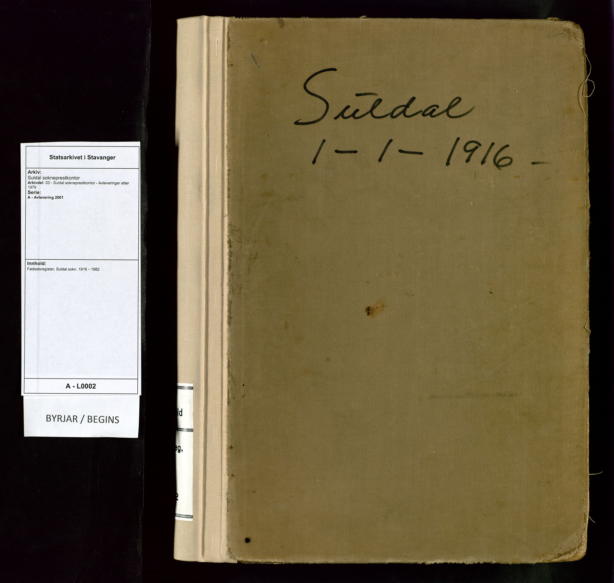 Suldal sokneprestkontor, SAST/A-101845/03/A/L0002: Fødselsregister nr. 2, 1916-1982