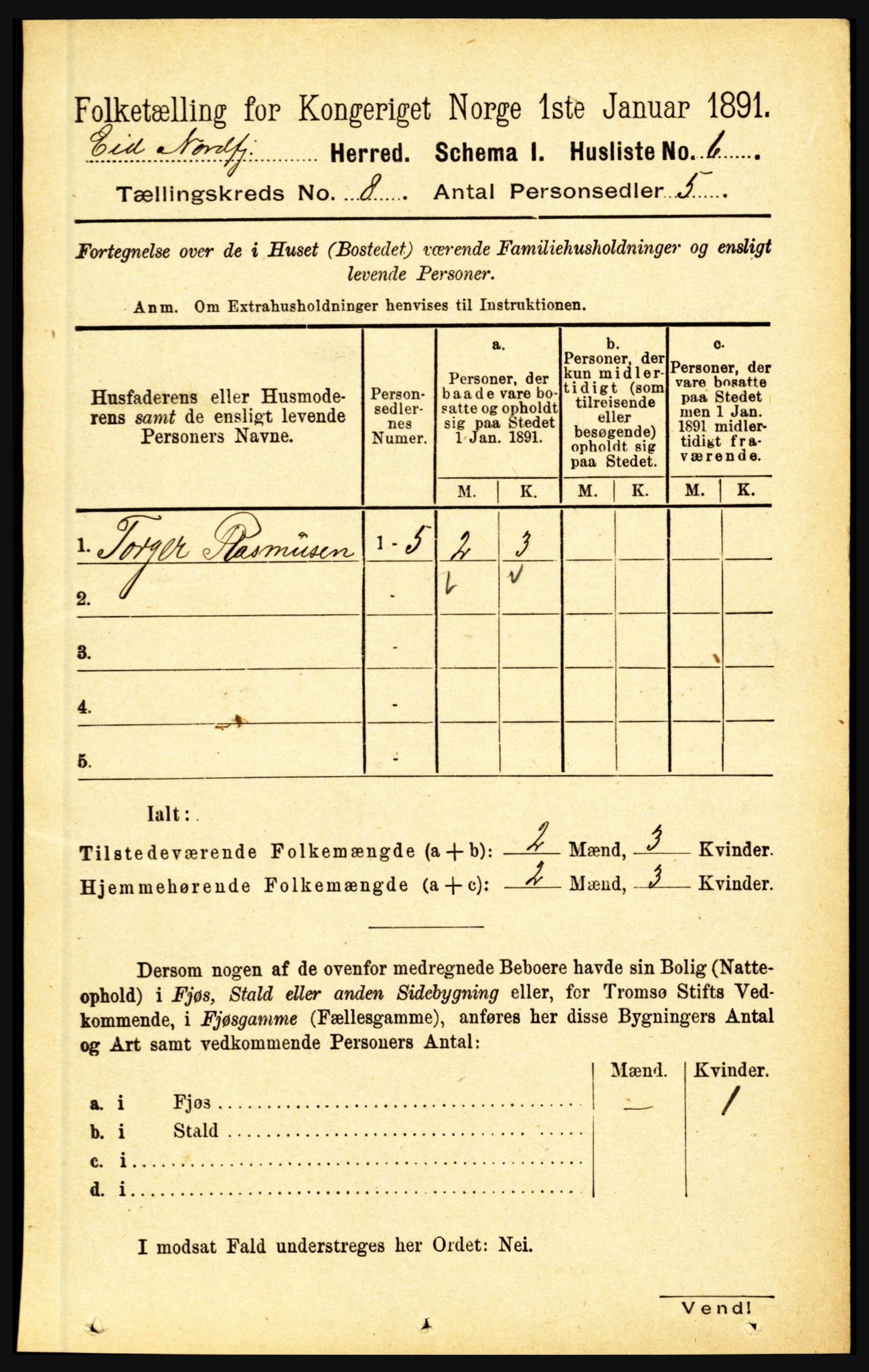 RA, Folketelling 1891 for 1443 Eid herred, 1891, s. 1954