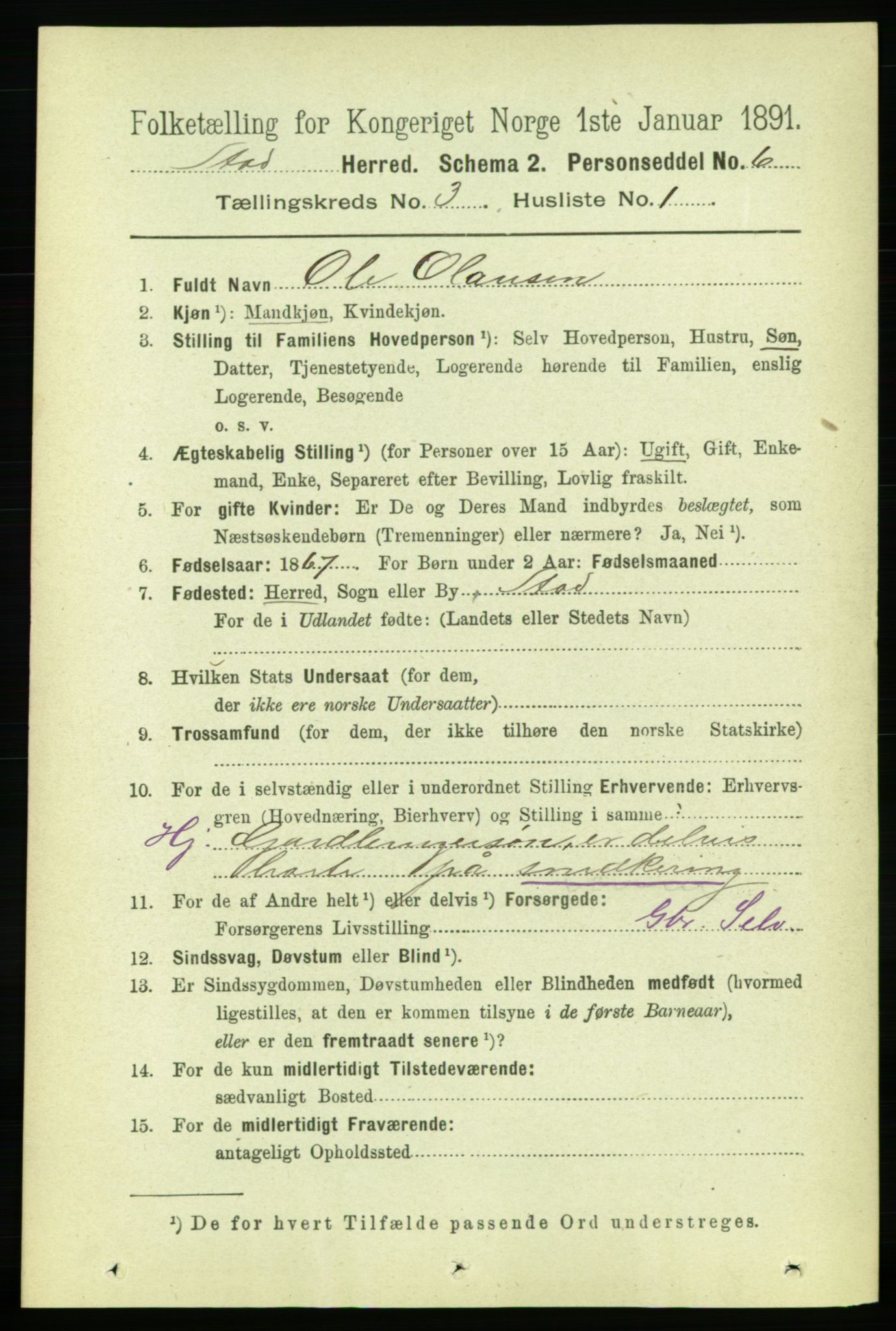 RA, Folketelling 1891 for 1734 Stod herred, 1891, s. 1323
