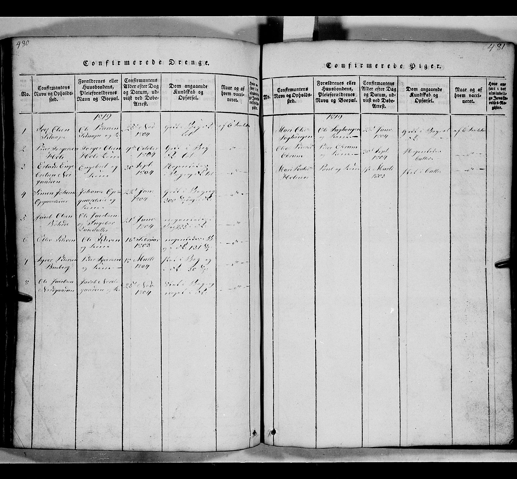 Gausdal prestekontor, SAH/PREST-090/H/Ha/Hab/L0002: Klokkerbok nr. 2, 1818-1874, s. 480-481