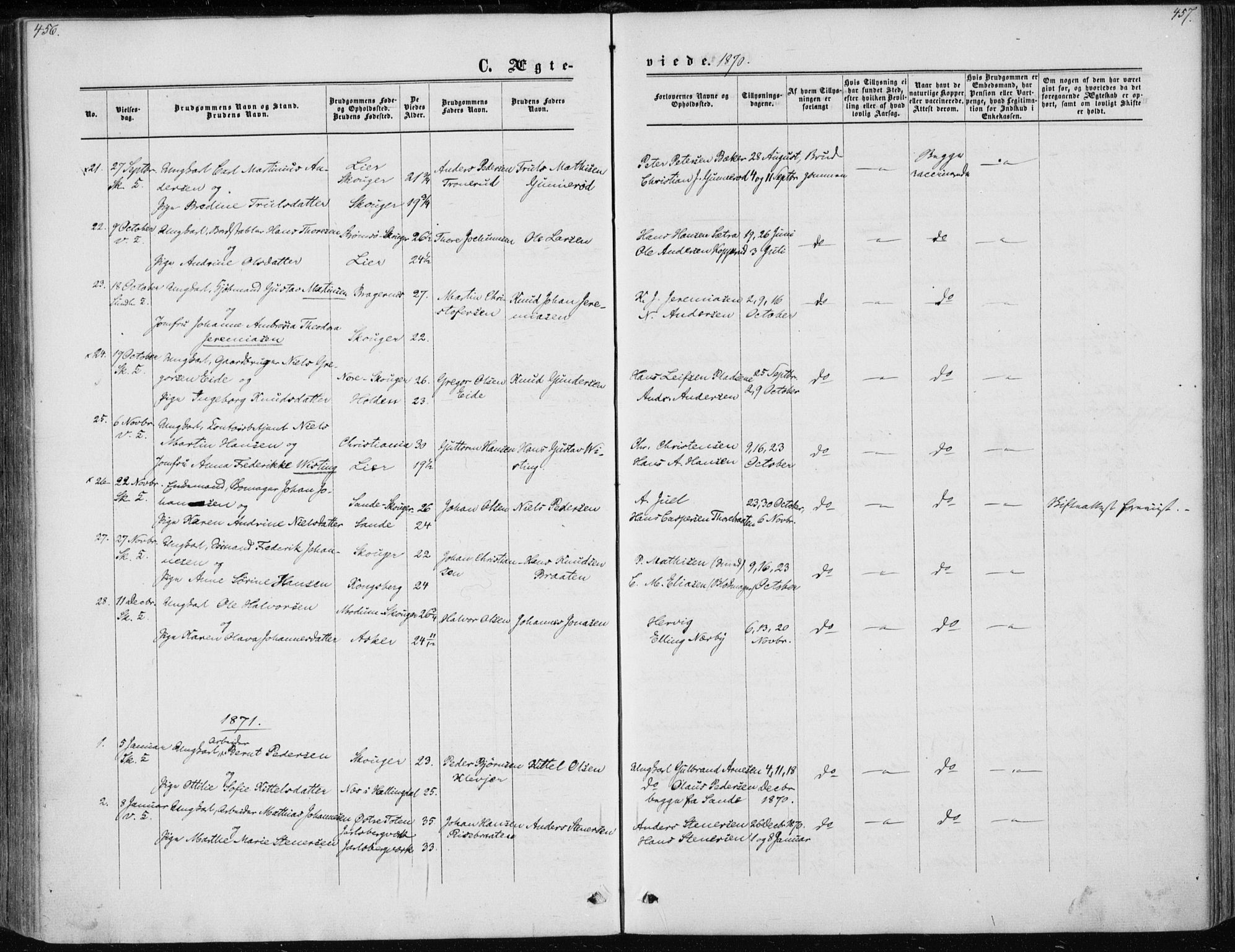 Skoger kirkebøker, AV/SAKO-A-59/F/Fa/L0004: Ministerialbok nr. I 4, 1862-1872, s. 456-457