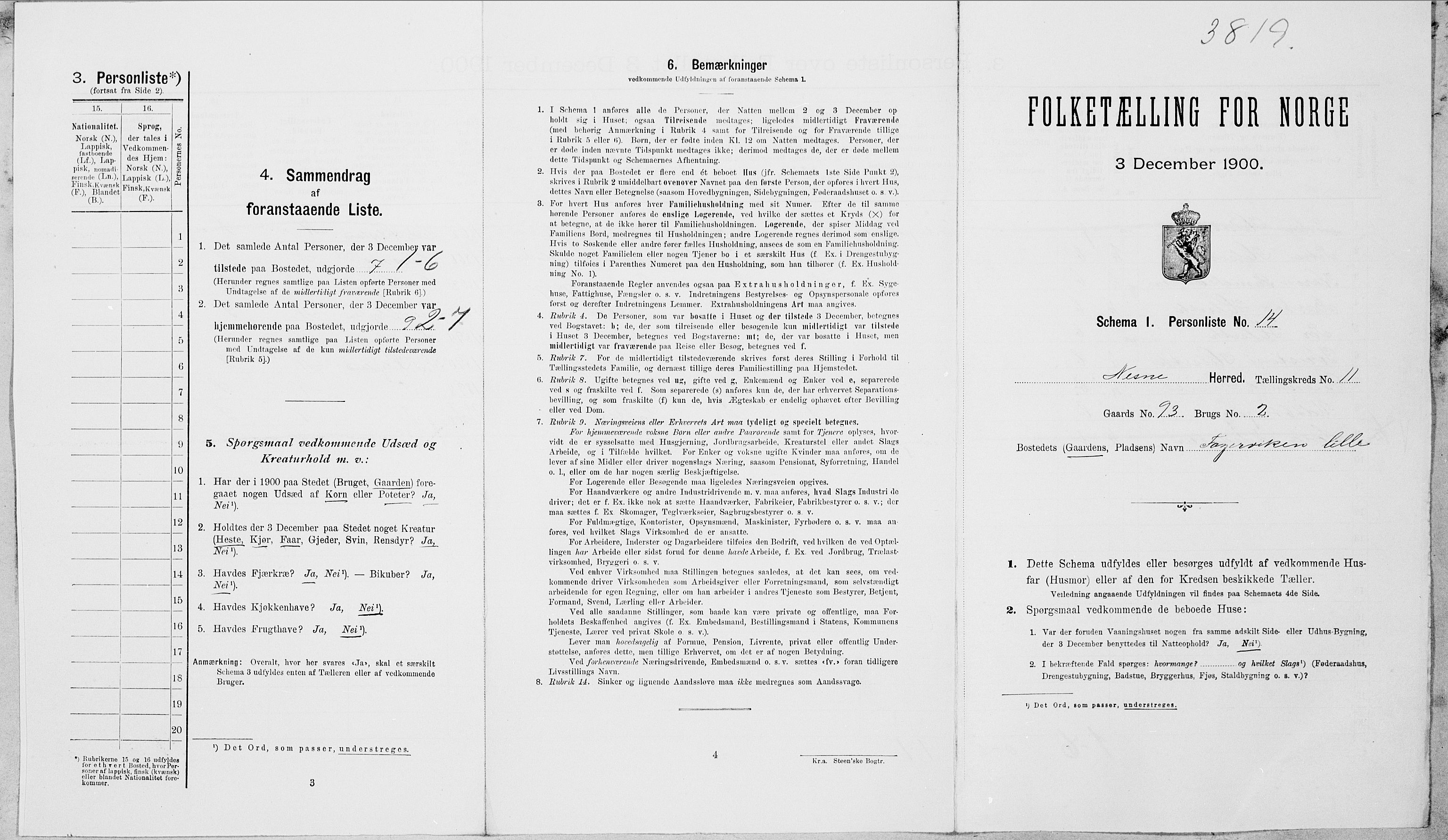 SAT, Folketelling 1900 for 1828 Nesna herred, 1900, s. 1071