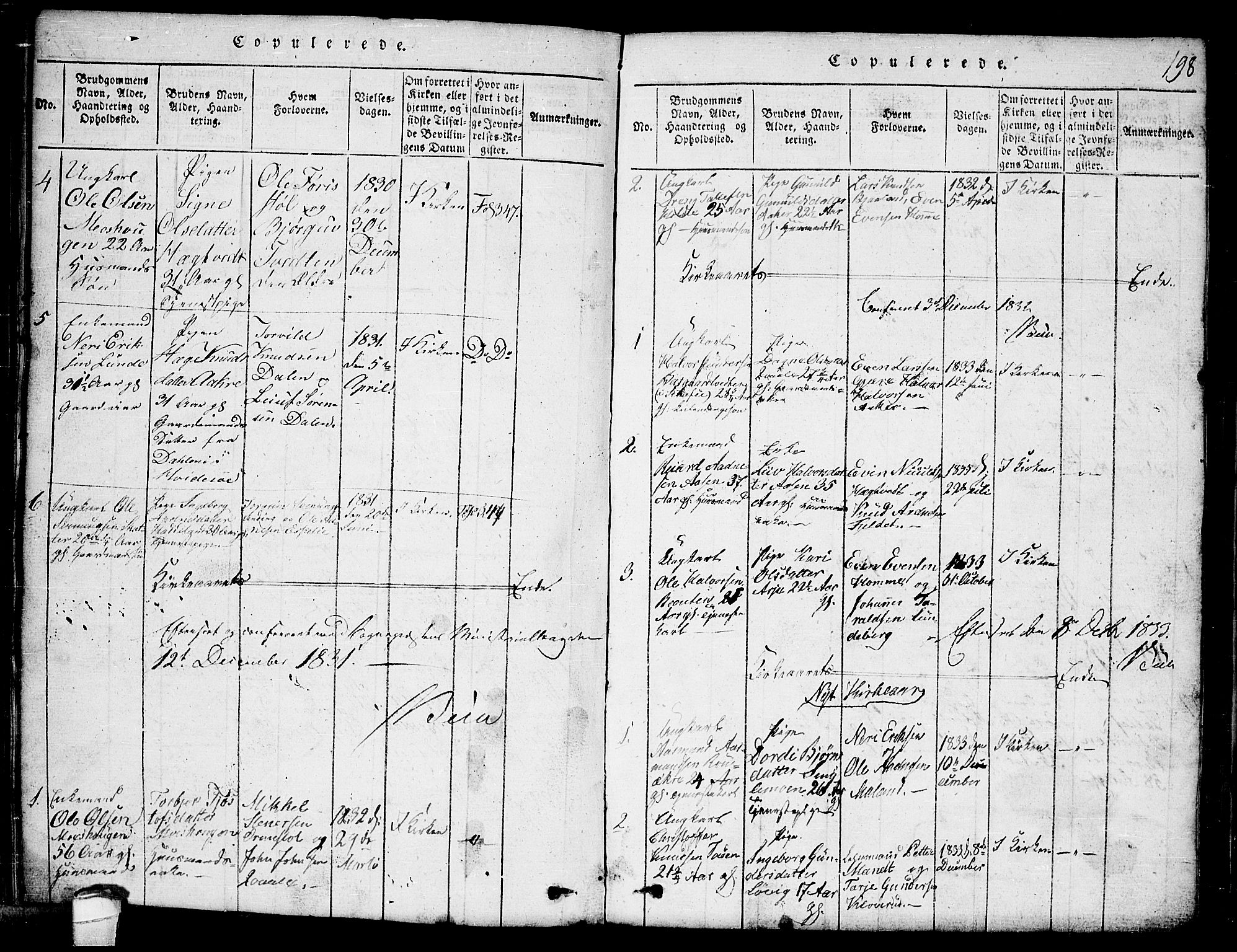 Lårdal kirkebøker, AV/SAKO-A-284/G/Ga/L0001: Klokkerbok nr. I 1, 1815-1861, s. 198