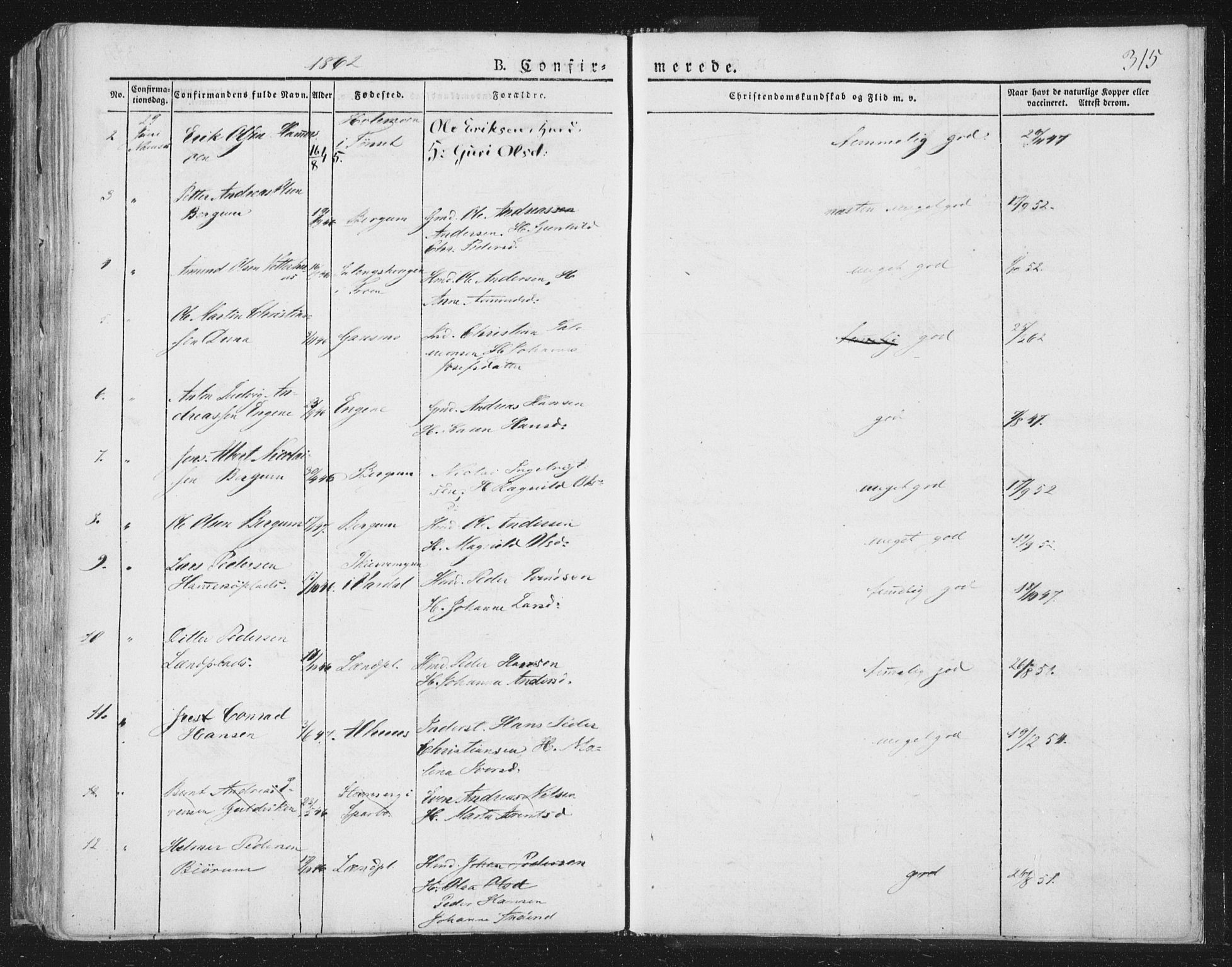 Ministerialprotokoller, klokkerbøker og fødselsregistre - Nord-Trøndelag, AV/SAT-A-1458/764/L0551: Ministerialbok nr. 764A07a, 1824-1864, s. 315