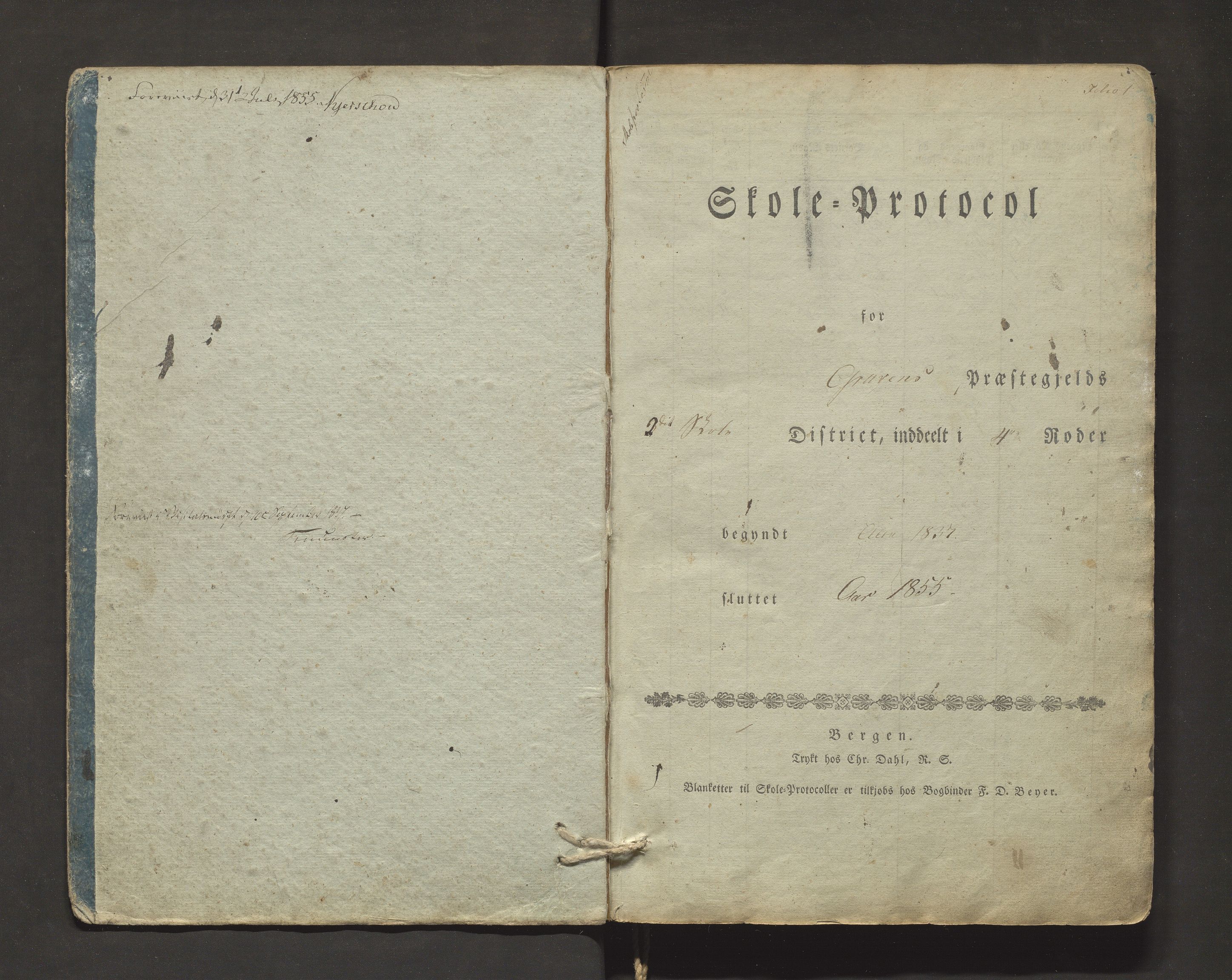Granvin herad. Barneskulane, IKAH/1234-231/F/Fa/L0001: Skuleprotokoll for 2. skuledistrikt i Gravens prestegjeld, 1837-1855