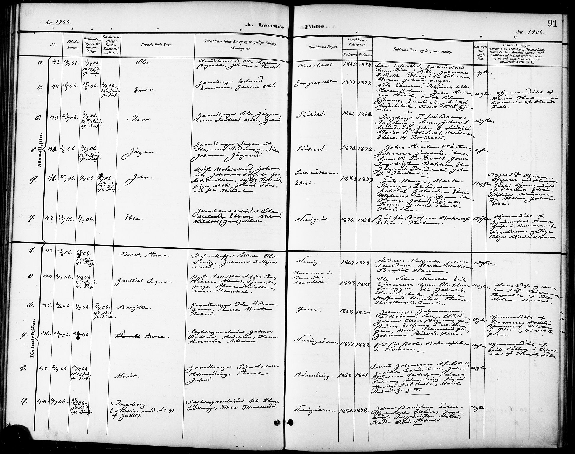 Ministerialprotokoller, klokkerbøker og fødselsregistre - Sør-Trøndelag, AV/SAT-A-1456/668/L0819: Klokkerbok nr. 668C08, 1899-1912, s. 91