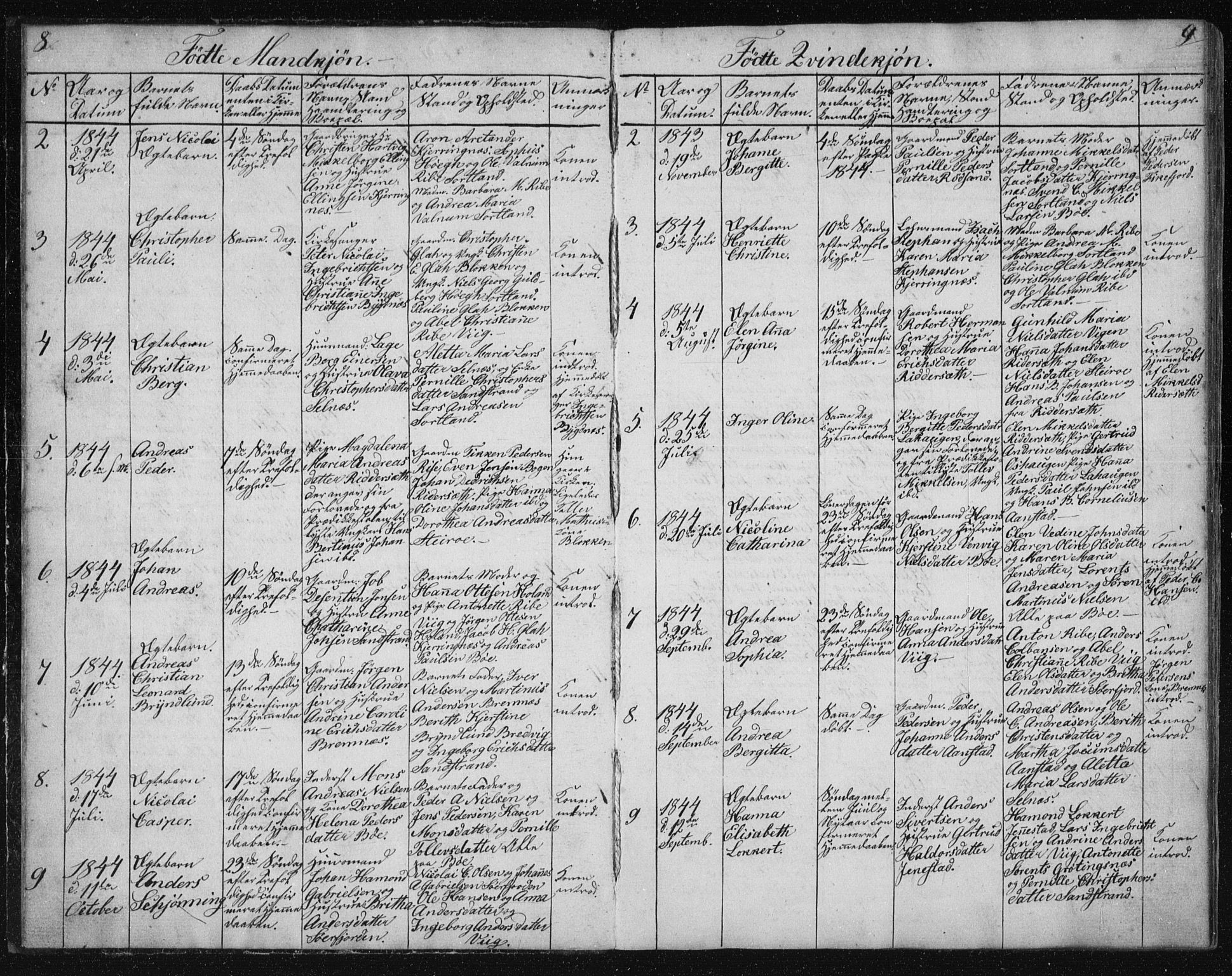 Ministerialprotokoller, klokkerbøker og fødselsregistre - Nordland, AV/SAT-A-1459/895/L1379: Klokkerbok nr. 895C01, 1842-1858, s. 8-9