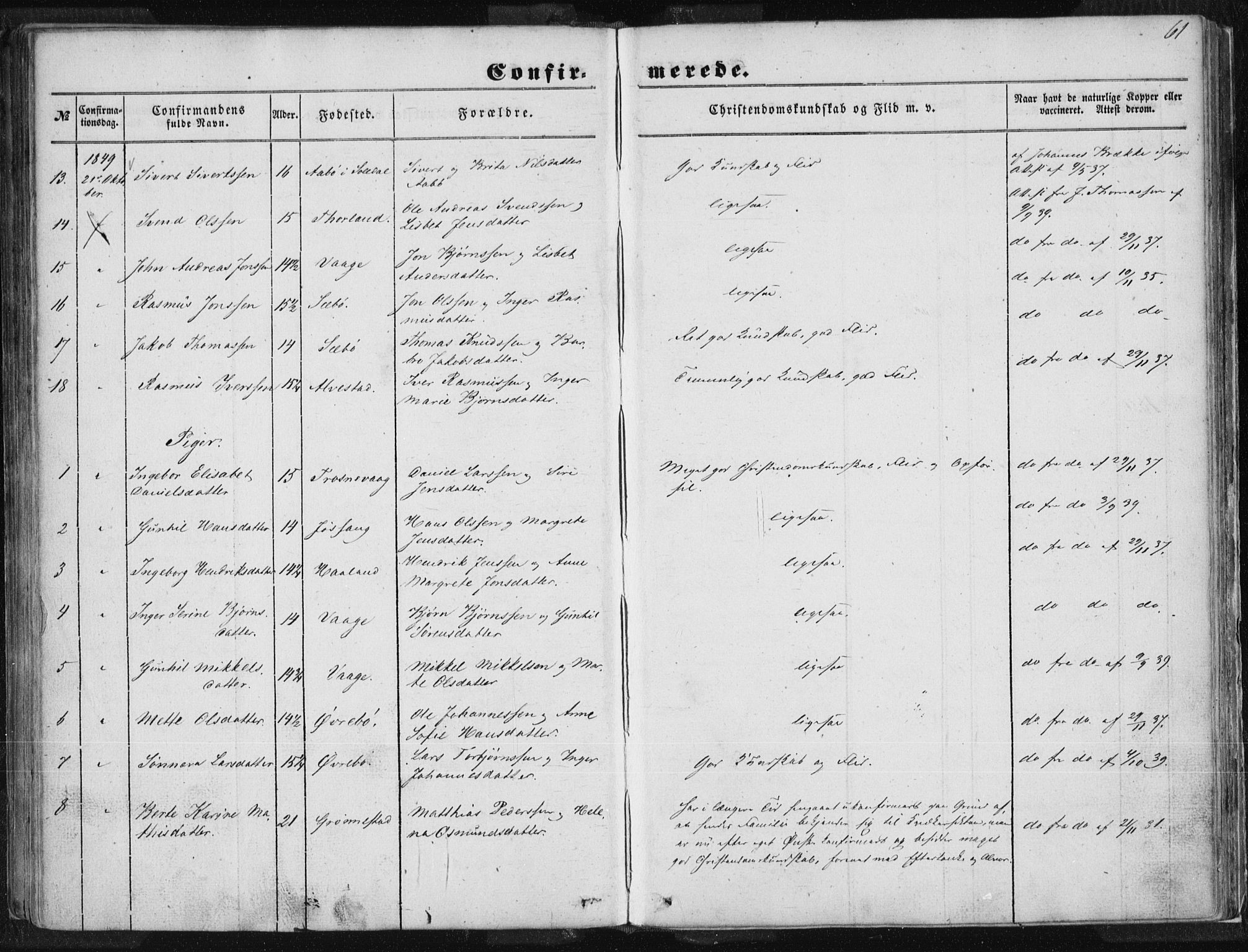 Tysvær sokneprestkontor, SAST/A -101864/H/Ha/Haa/L0002: Ministerialbok nr. A 2, 1847-1856, s. 61