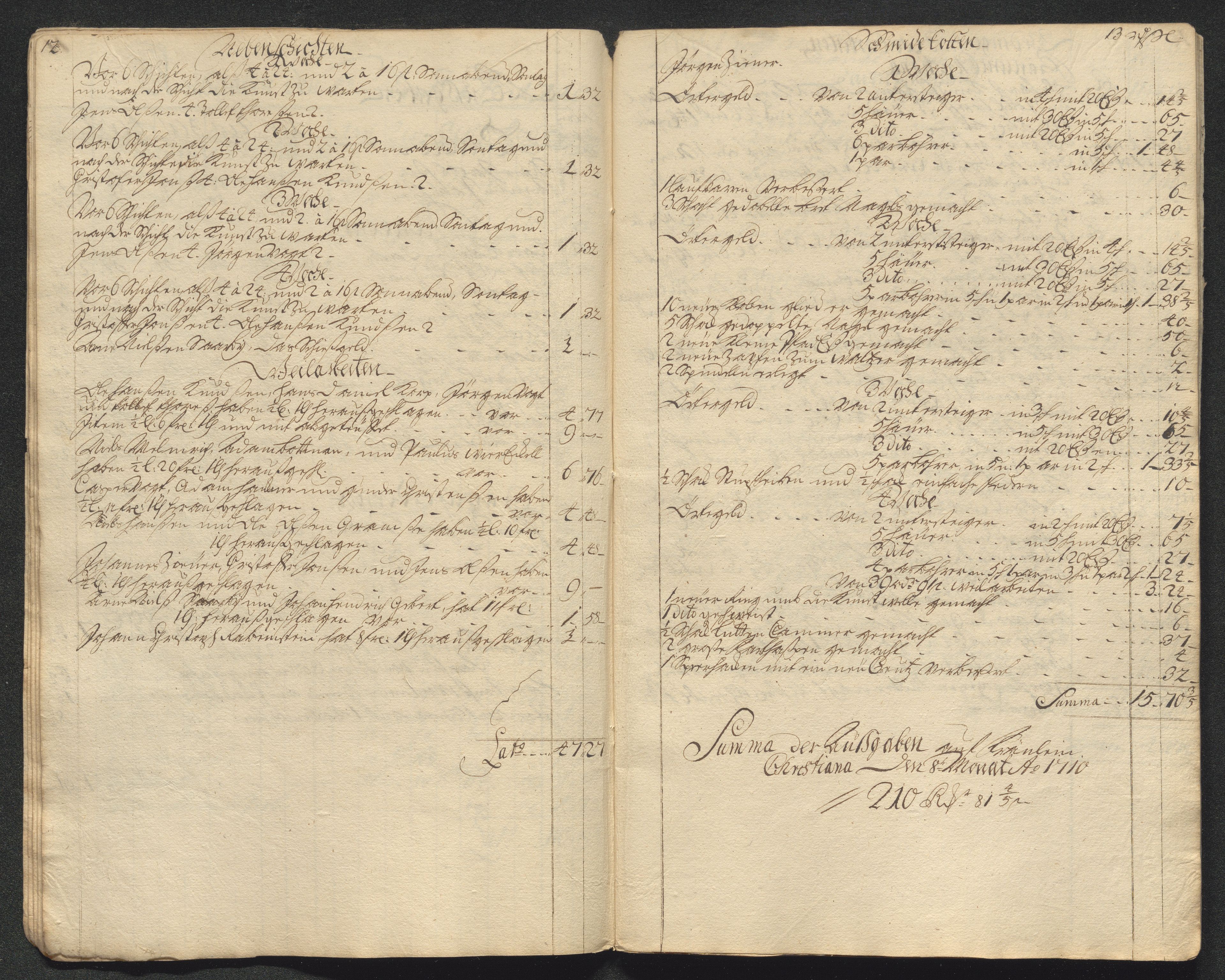 Kongsberg Sølvverk 1623-1816, AV/SAKO-EA-3135/001/D/Dc/Dcd/L0099: Utgiftsregnskap for gruver m.m., 1710, s. 335