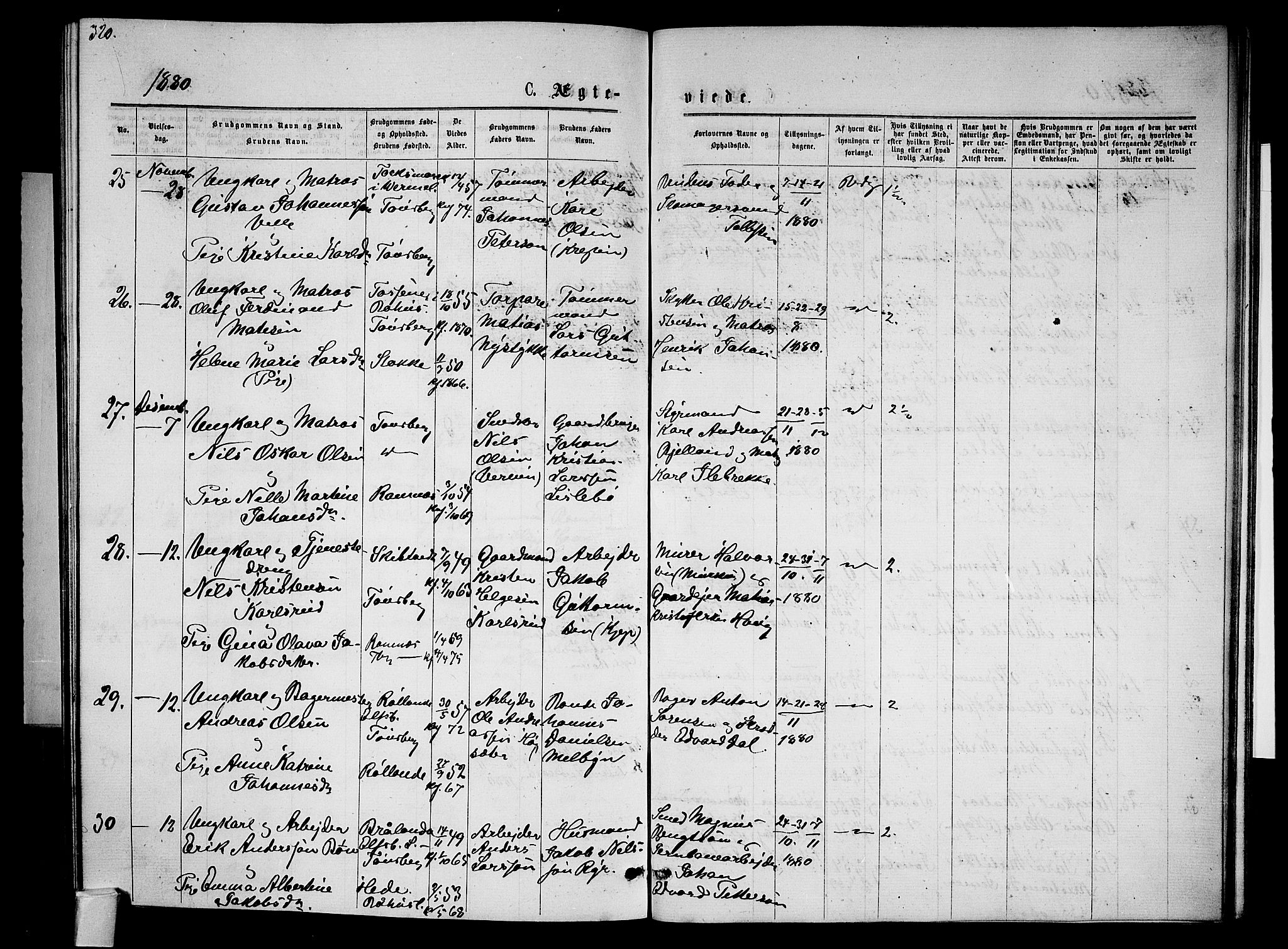 Tønsberg kirkebøker, AV/SAKO-A-330/G/Ga/L0005: Klokkerbok nr. 5, 1875-1885, s. 320