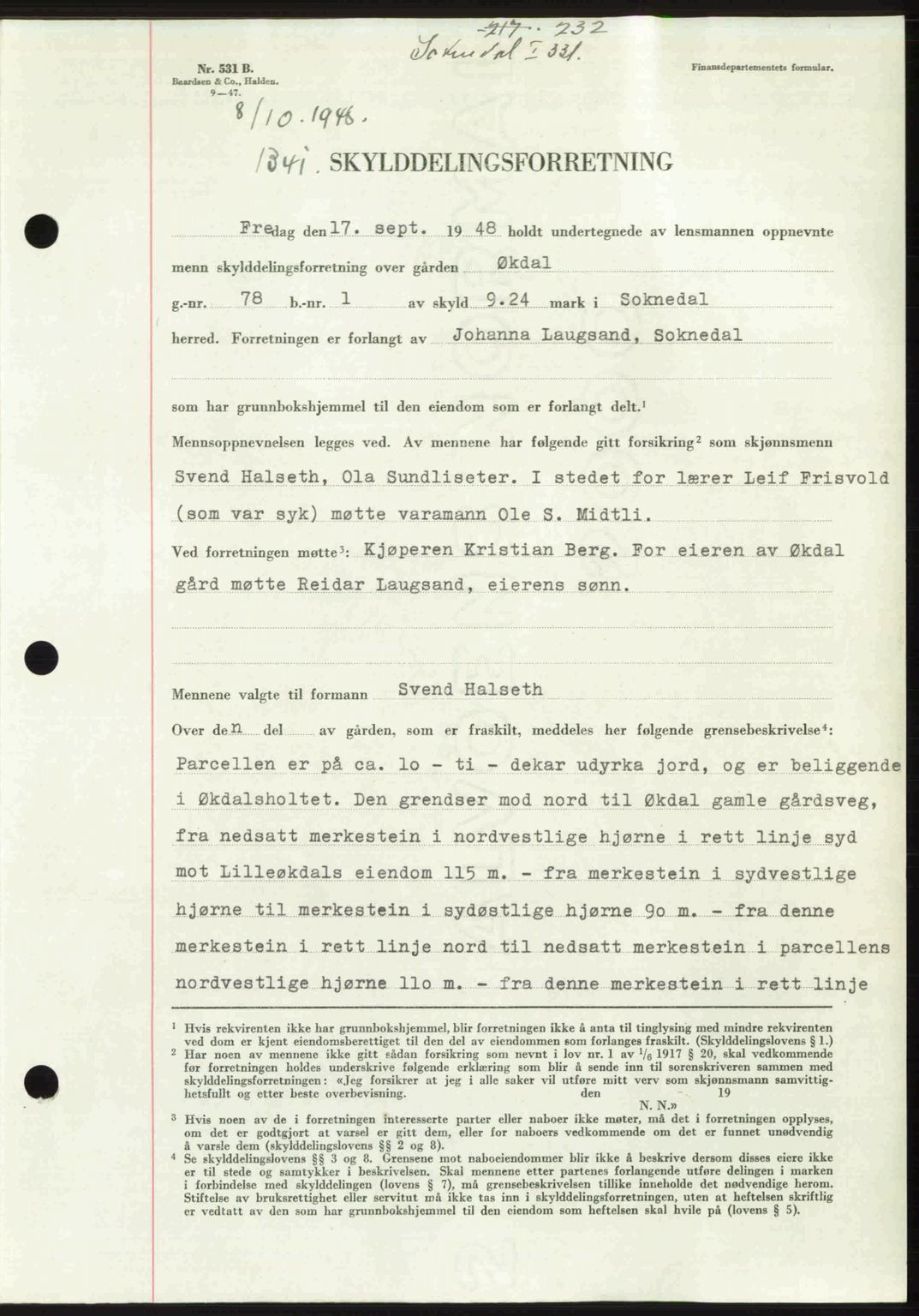 Gauldal sorenskriveri, SAT/A-0014/1/2/2C: Pantebok nr. A6, 1948-1948, Dagboknr: 1341/1948
