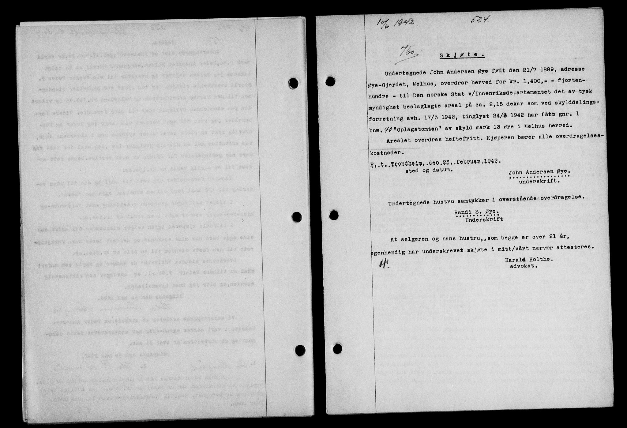 Gauldal sorenskriveri, SAT/A-0014/1/2/2C/L0054: Pantebok nr. 59, 1941-1942, Dagboknr: 760/1942