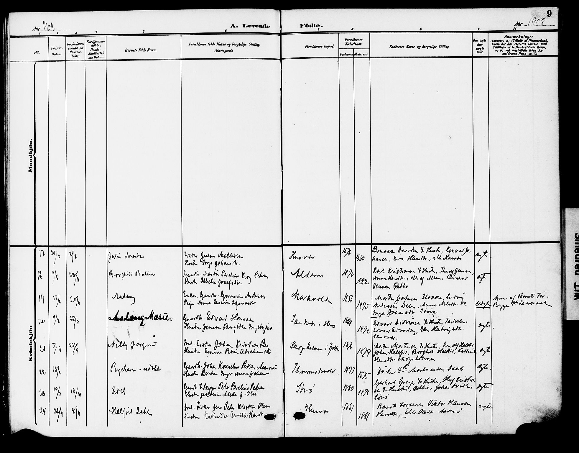 Ministerialprotokoller, klokkerbøker og fødselsregistre - Nordland, AV/SAT-A-1459/830/L0464: Klokkerbok nr. 830C06, 1906-1925, s. 9