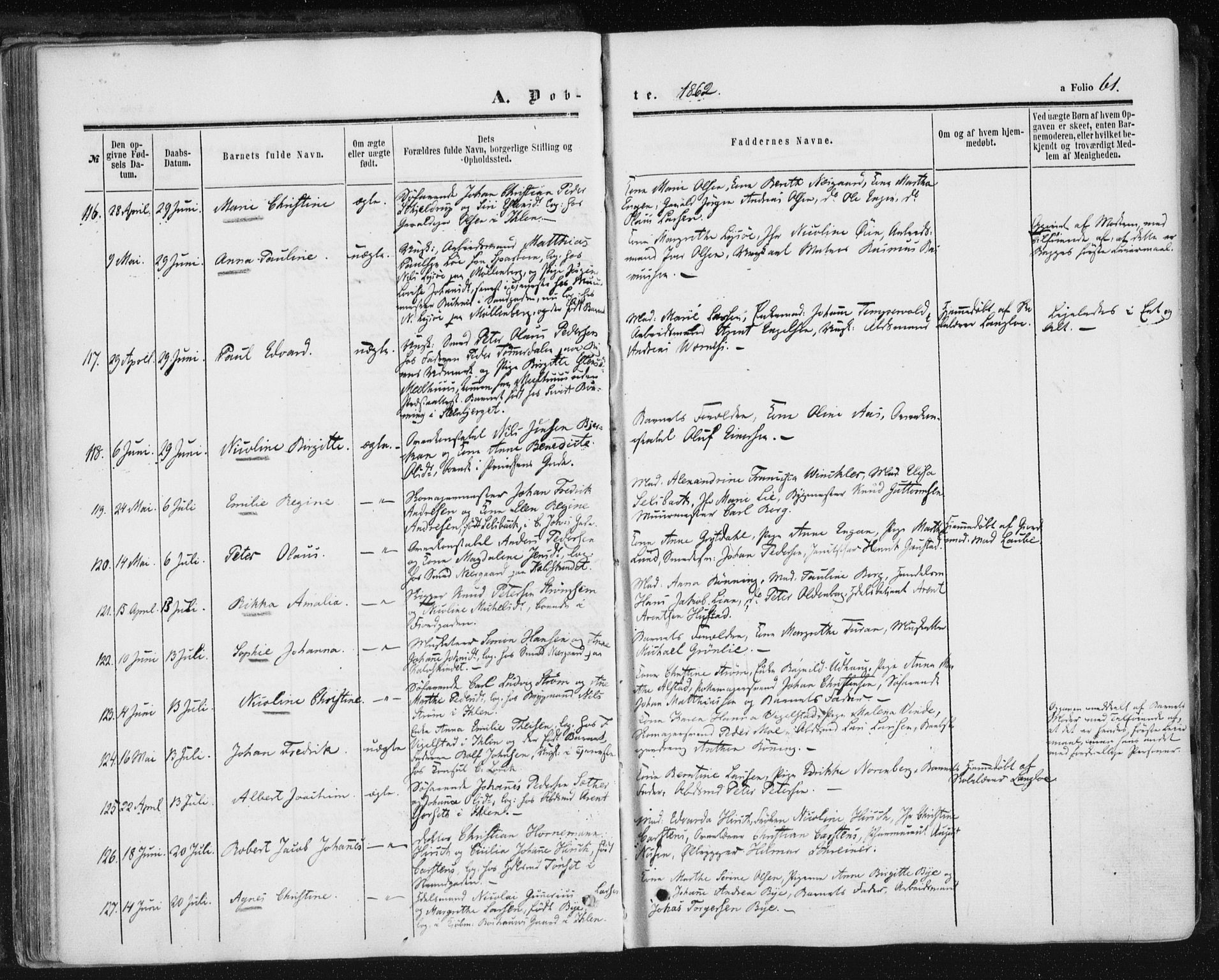 Ministerialprotokoller, klokkerbøker og fødselsregistre - Sør-Trøndelag, SAT/A-1456/602/L0115: Ministerialbok nr. 602A13, 1860-1872, s. 61