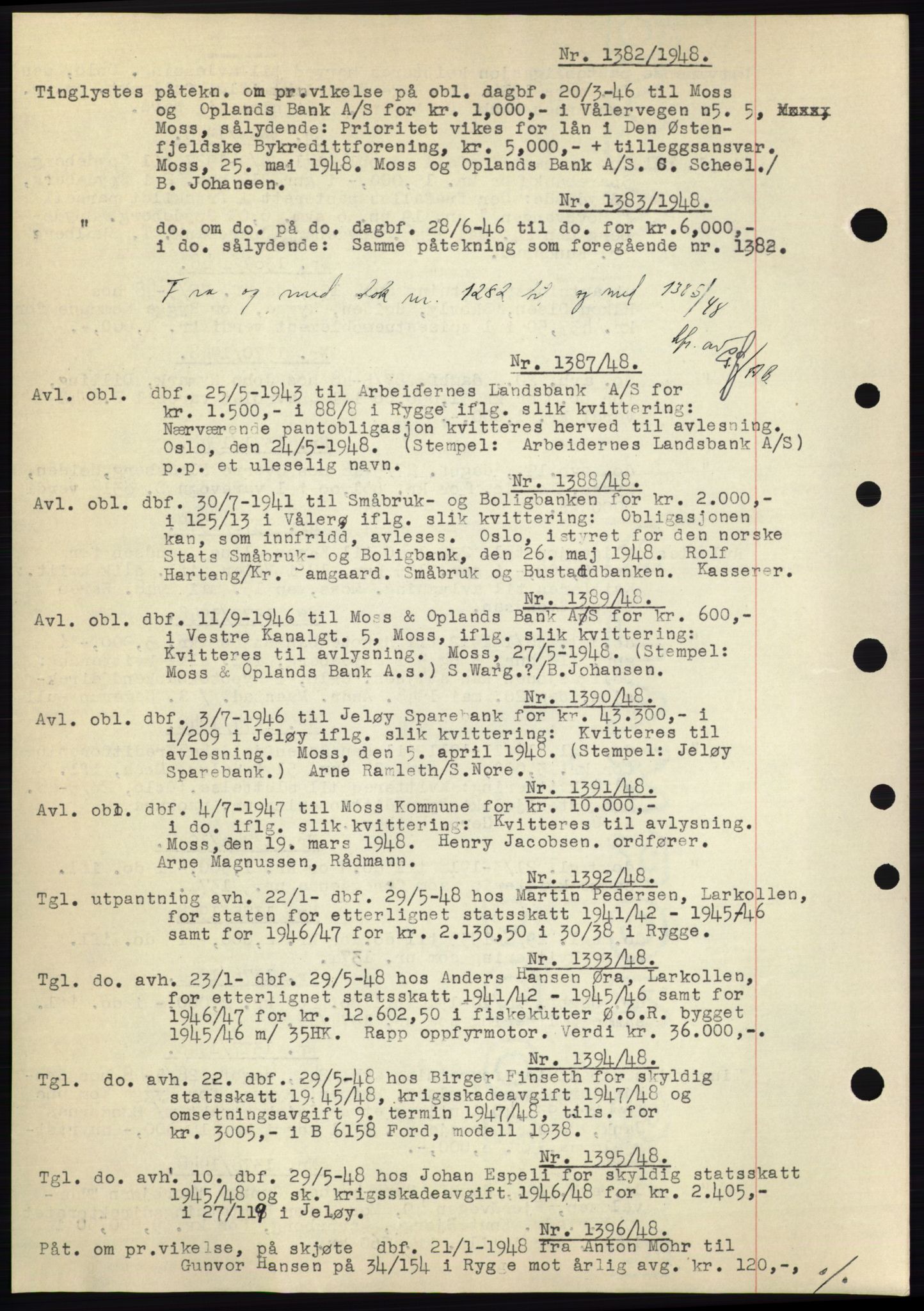 Moss sorenskriveri, SAO/A-10168: Pantebok nr. C10, 1938-1950, Dagboknr: 1382/1948
