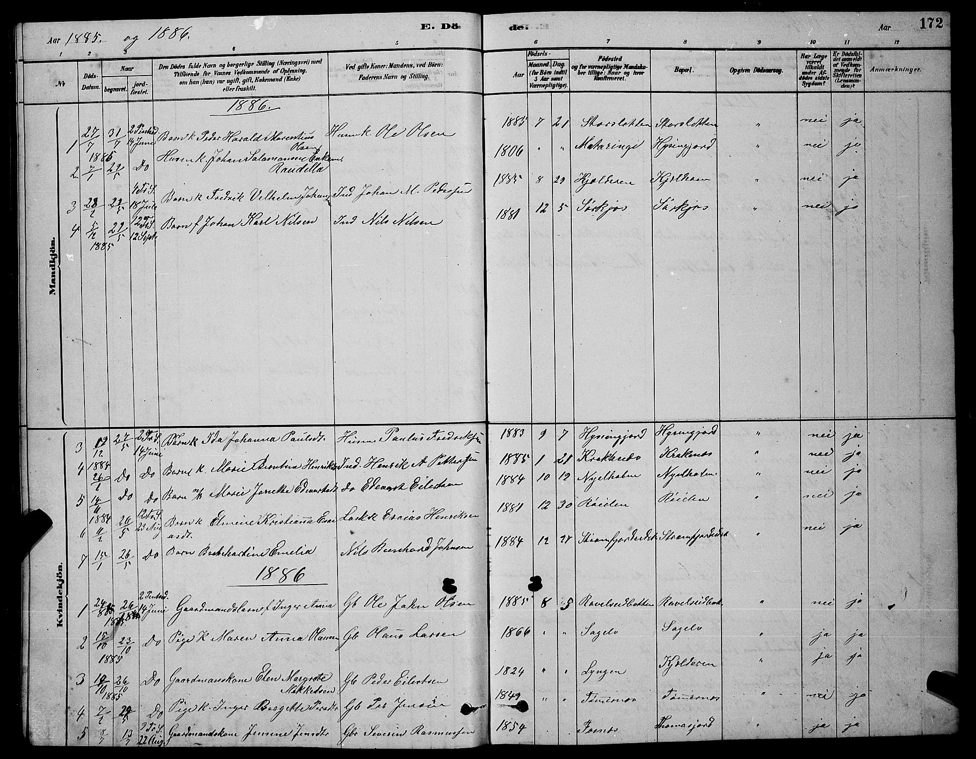 Skjervøy sokneprestkontor, SATØ/S-1300/H/Ha/Hab/L0020klokker: Klokkerbok nr. 20, 1878-1892, s. 172