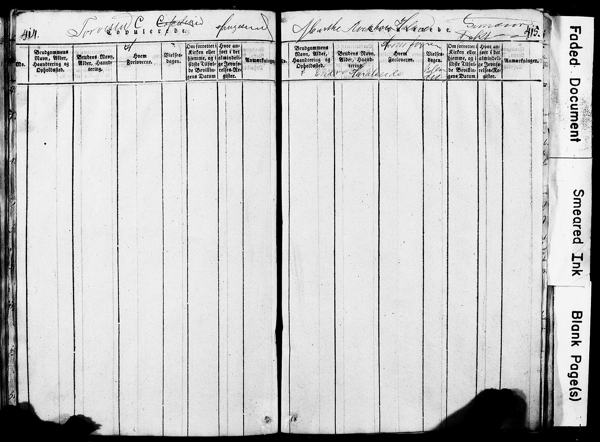 Torvastad sokneprestkontor, SAST/A -101857/H/Ha/Hab/L0002: Klokkerbok nr. B 2, 1817-1834, s. 414-415