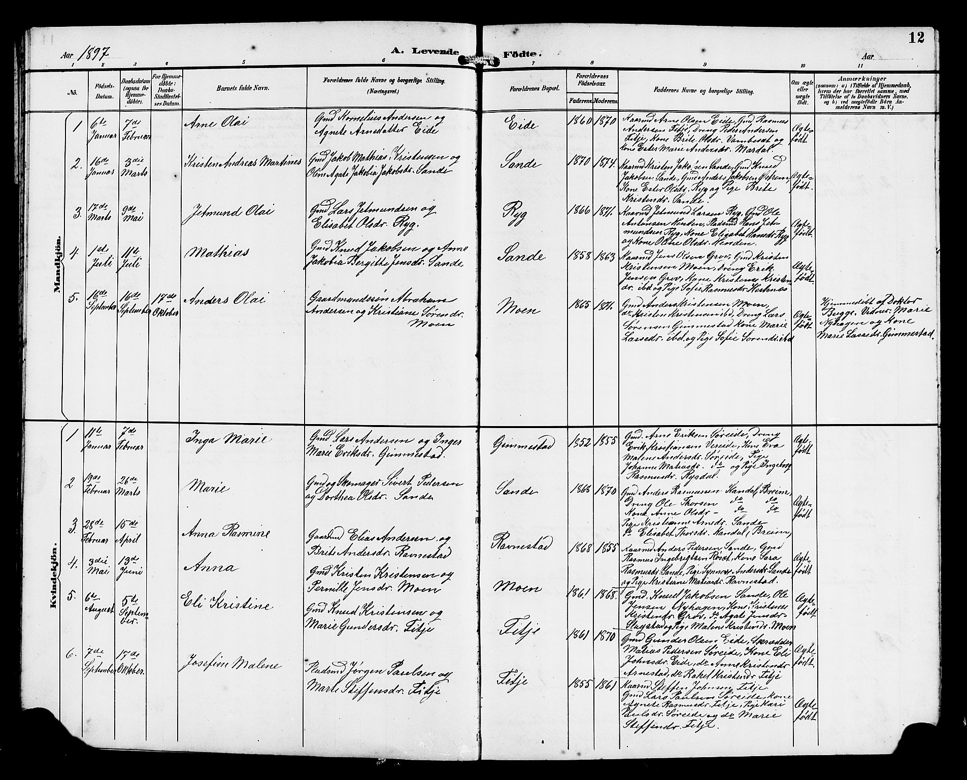 Gloppen sokneprestembete, AV/SAB-A-80101/H/Hab/Habd/L0001: Klokkerbok nr. D 1, 1892-1921, s. 12