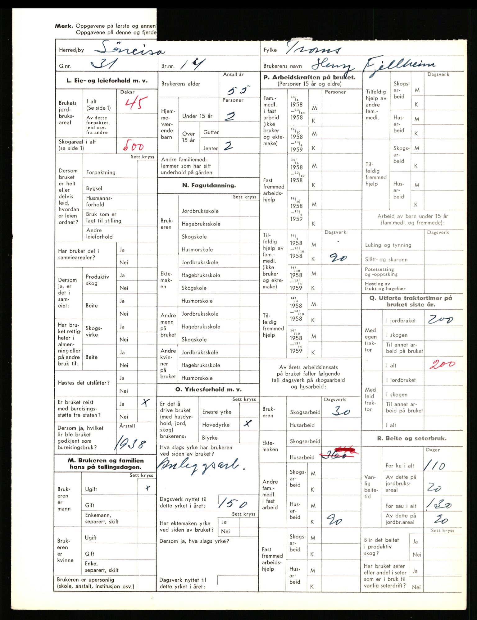 Statistisk sentralbyrå, Næringsøkonomiske emner, Jordbruk, skogbruk, jakt, fiske og fangst, AV/RA-S-2234/G/Gd/L0656: Troms: 1924 Målselv (kl. 0-3) og 1925 Sørreisa, 1959, s. 1774