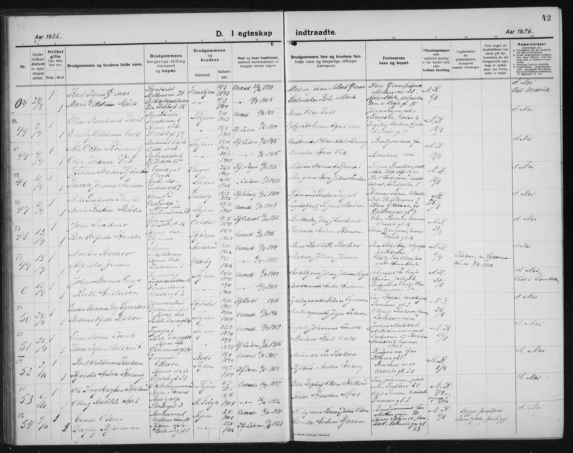 Ministerialprotokoller, klokkerbøker og fødselsregistre - Sør-Trøndelag, AV/SAT-A-1456/605/L0260: Klokkerbok nr. 605C07, 1922-1942, s. 42