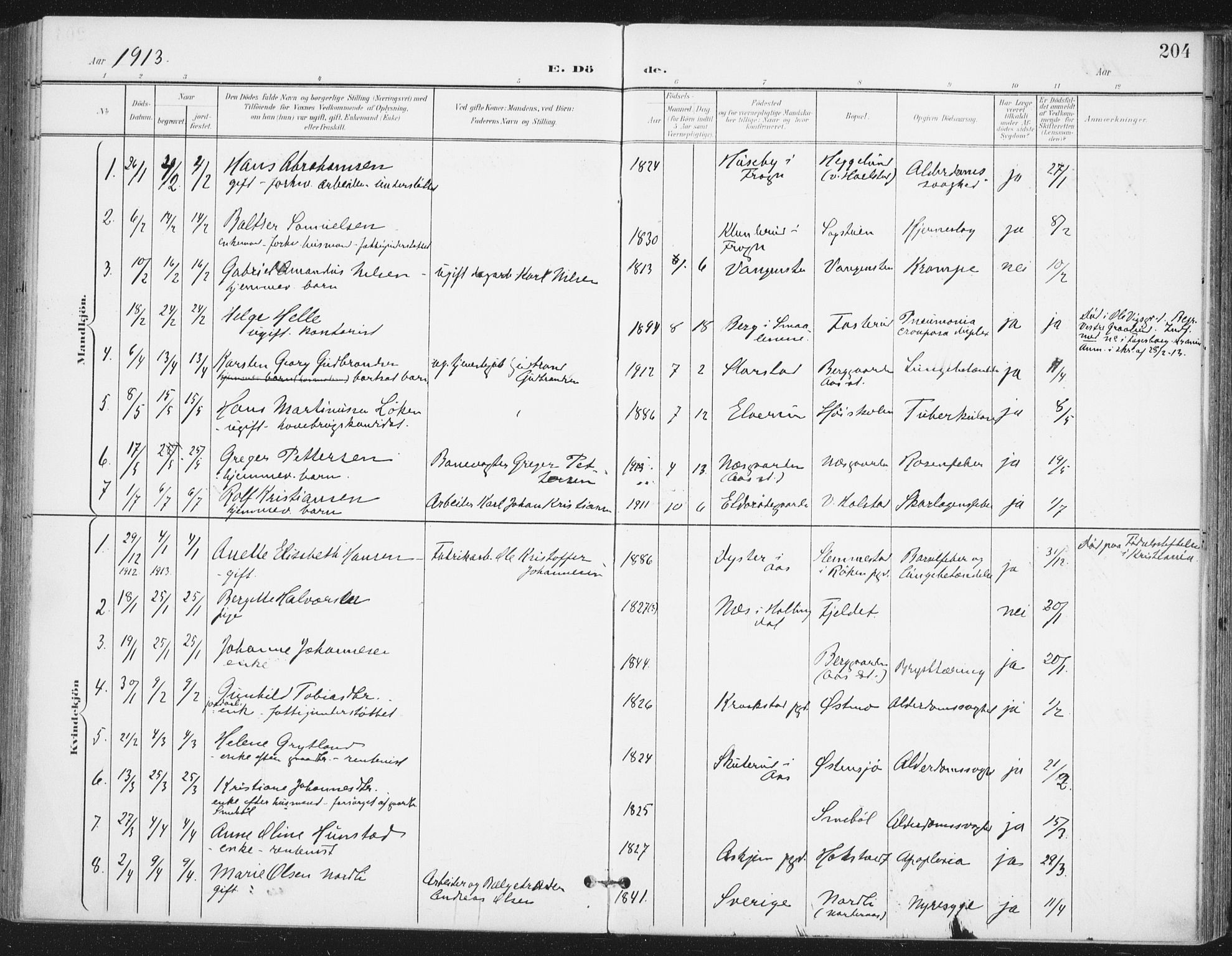 Ås prestekontor Kirkebøker, SAO/A-10894/F/Fa/L0010: Ministerialbok nr. I 10, 1900-1918, s. 204