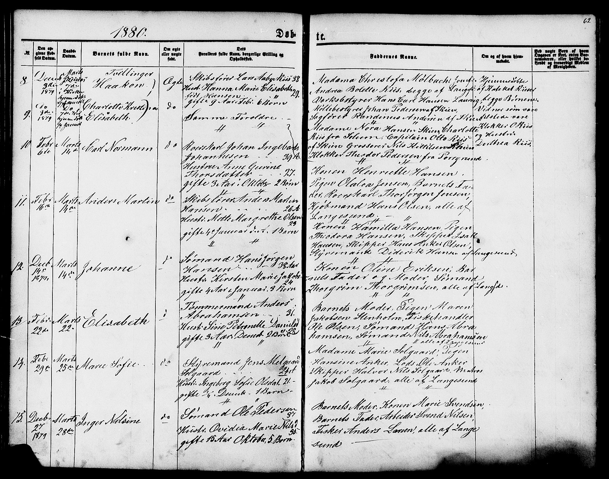 Langesund kirkebøker, AV/SAKO-A-280/G/Ga/L0004: Klokkerbok nr. 4, 1859-1884, s. 62