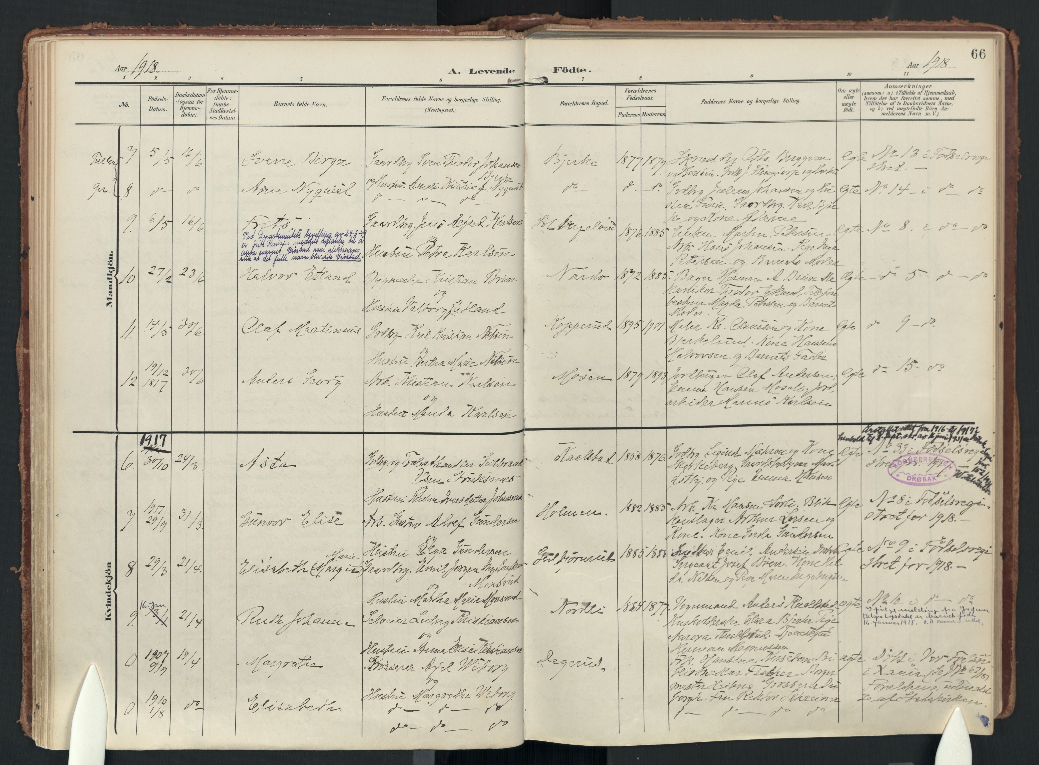 Drøbak prestekontor Kirkebøker, AV/SAO-A-10142a/F/Fc/L0003: Ministerialbok nr. III 3, 1901-1920, s. 66