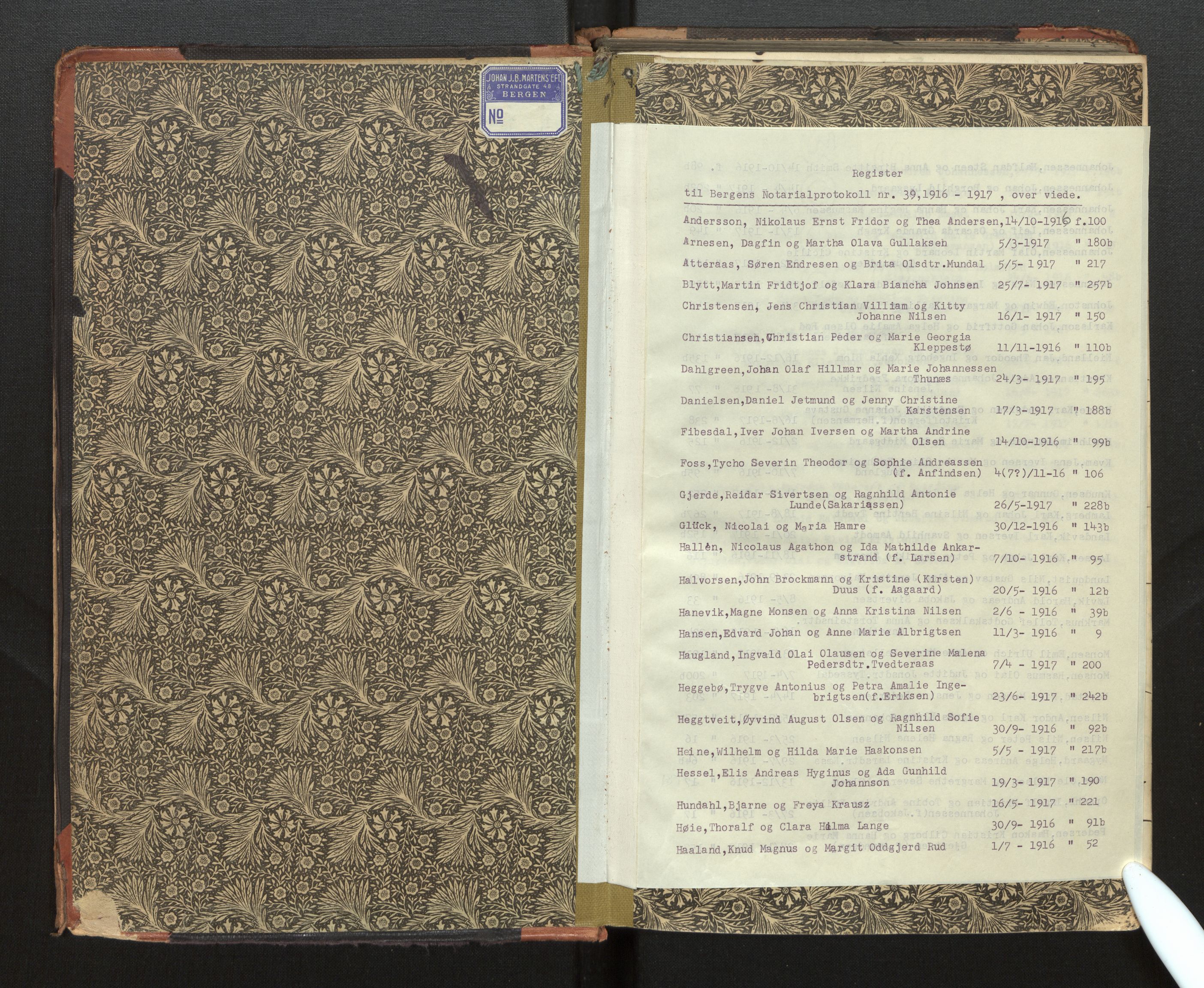 Byfogd og Byskriver i Bergen, SAB/A-3401/10/10A/L0039: Notarialprotokoller, 1916-1917