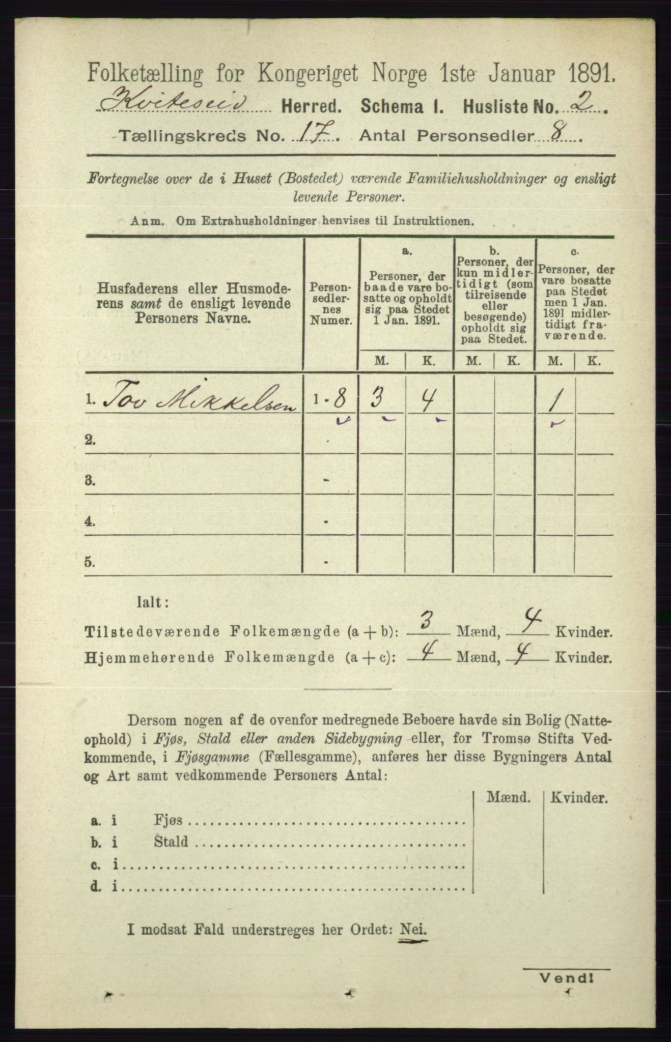 RA, Folketelling 1891 for 0829 Kviteseid herred, 1891, s. 3755