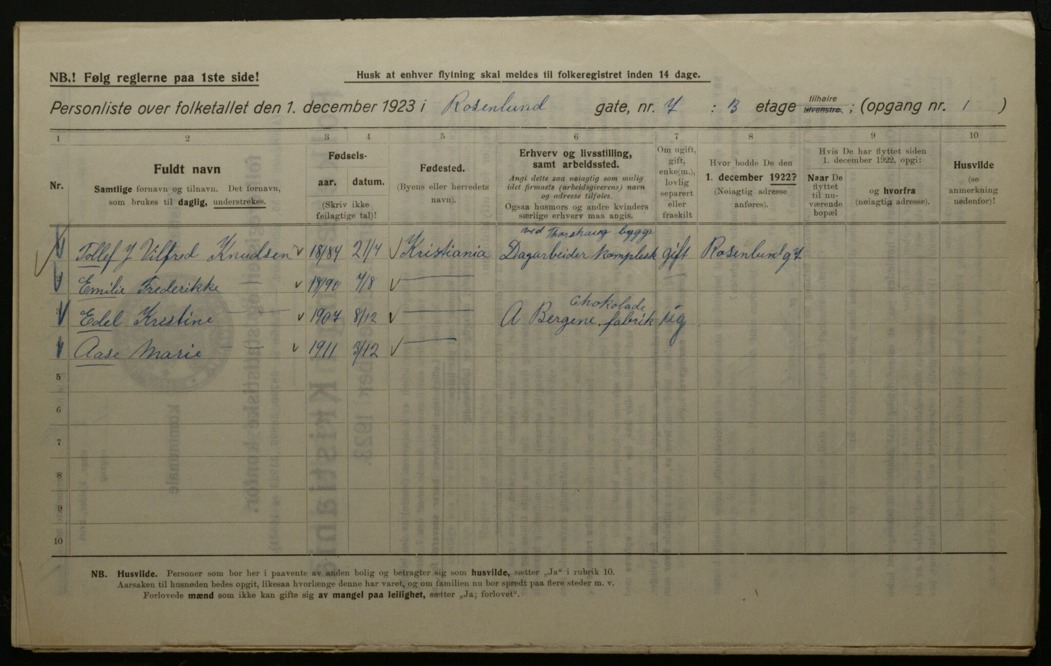 OBA, Kommunal folketelling 1.12.1923 for Kristiania, 1923, s. 92864