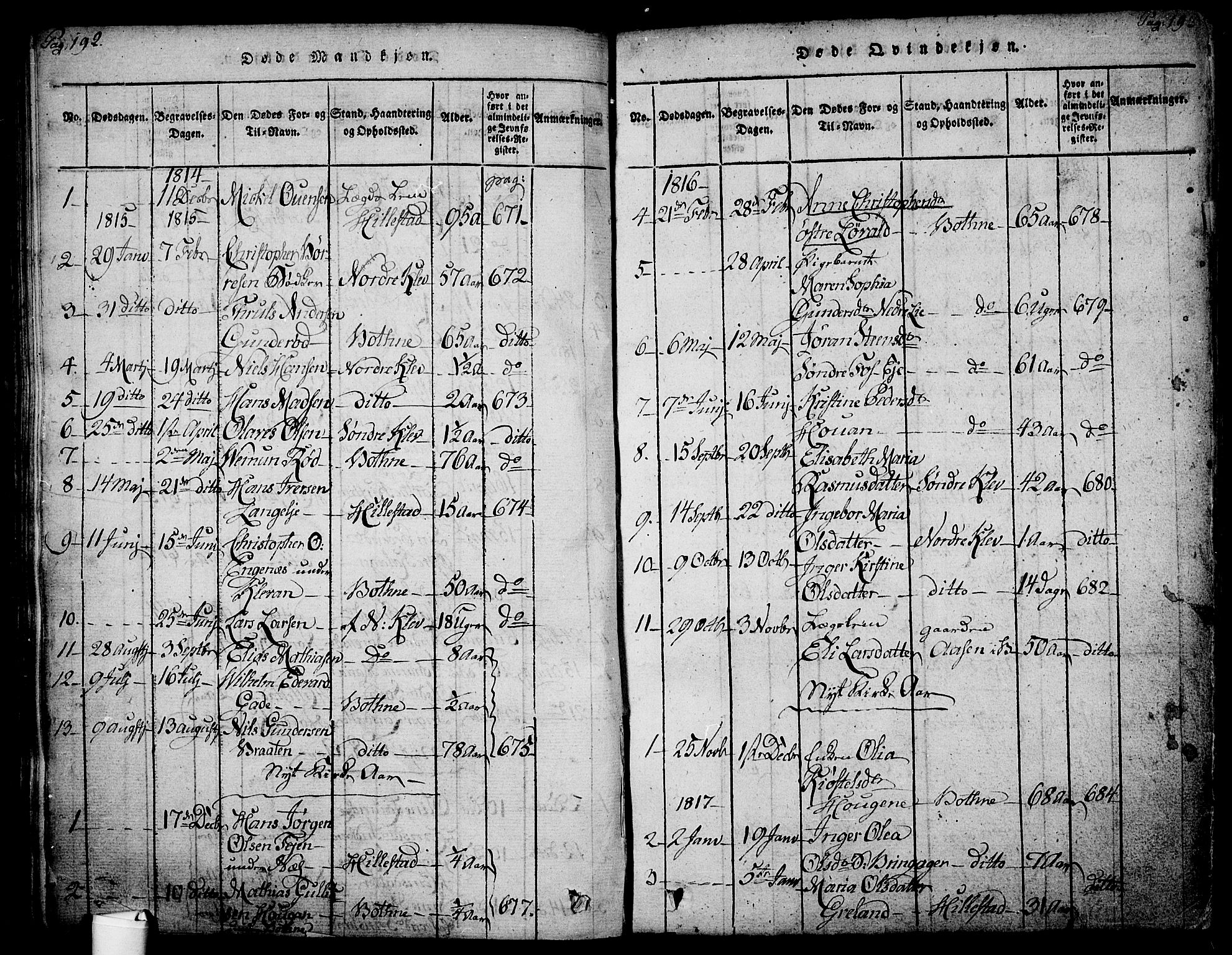 Botne kirkebøker, SAKO/A-340/F/Fa/L0005: Ministerialbok nr. I 5, 1814-1836, s. 192-193