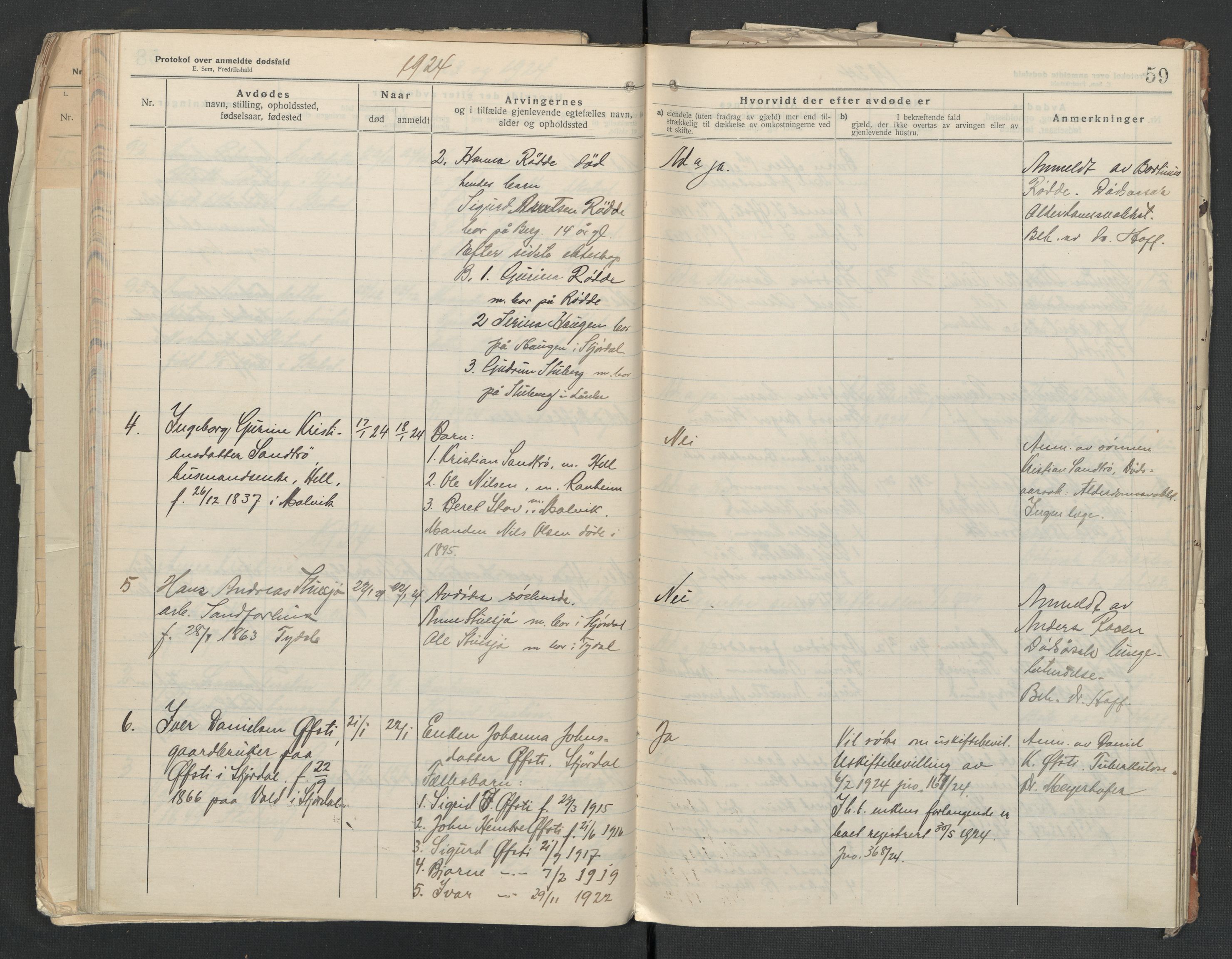 Nedre Stjørdal lensmannskontor, AV/SAT-A-1044/02/L0005: 2.01.05 Dødsfallsprotokoller, 1921-1928, s. 59