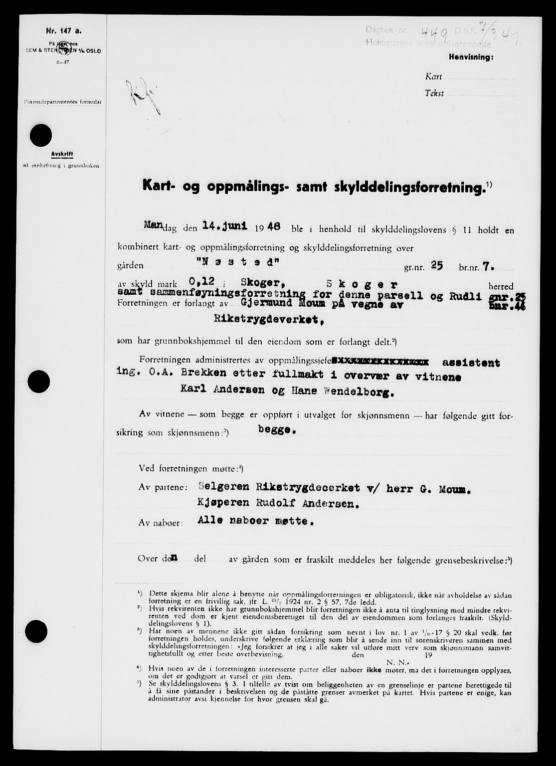 Holmestrand sorenskriveri, SAKO/A-67/G/Ga/Gaa/L0065: Pantebok nr. A-65, 1948-1949, Dagboknr: 449/1949