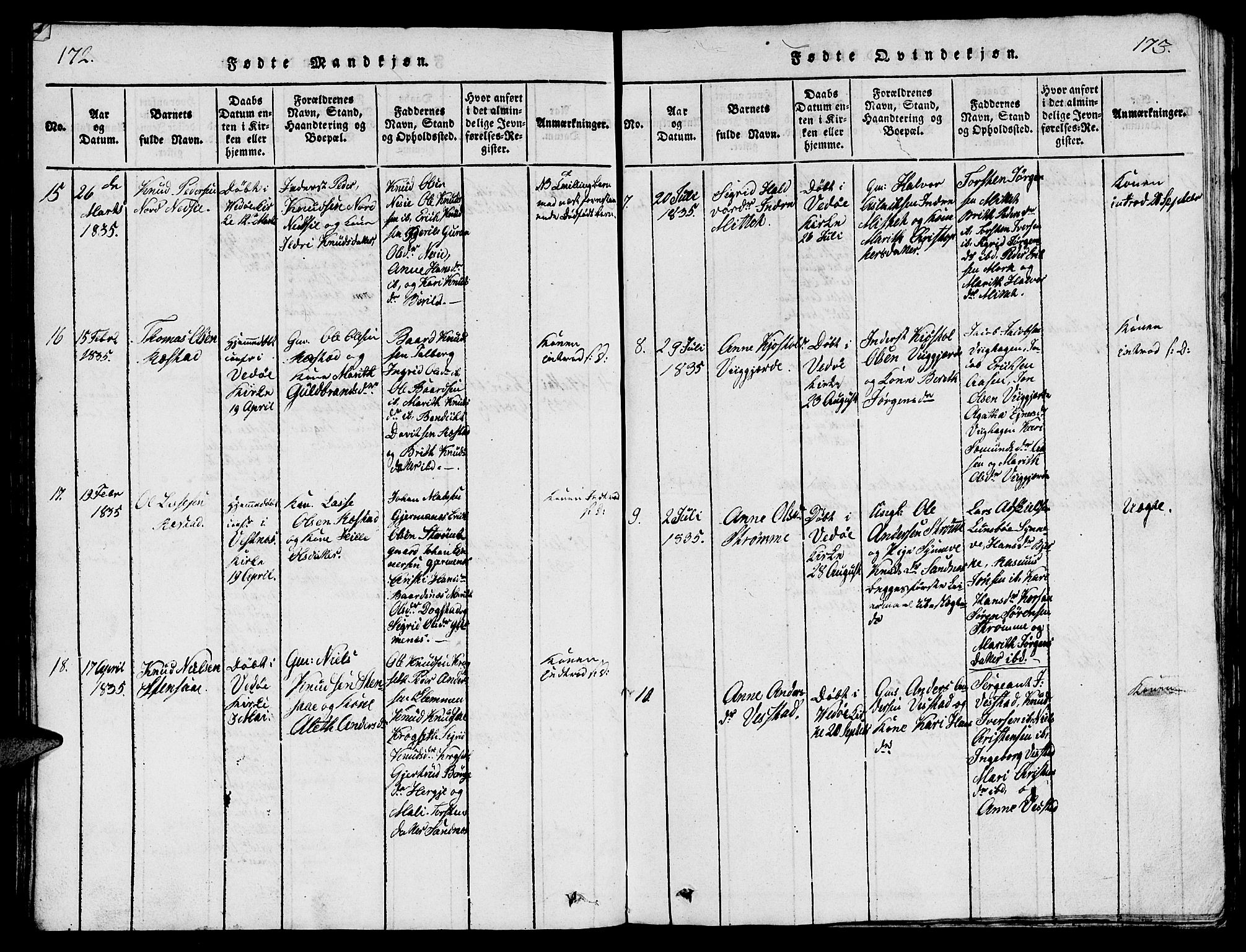 Ministerialprotokoller, klokkerbøker og fødselsregistre - Møre og Romsdal, AV/SAT-A-1454/547/L0610: Klokkerbok nr. 547C01, 1818-1839, s. 172-173