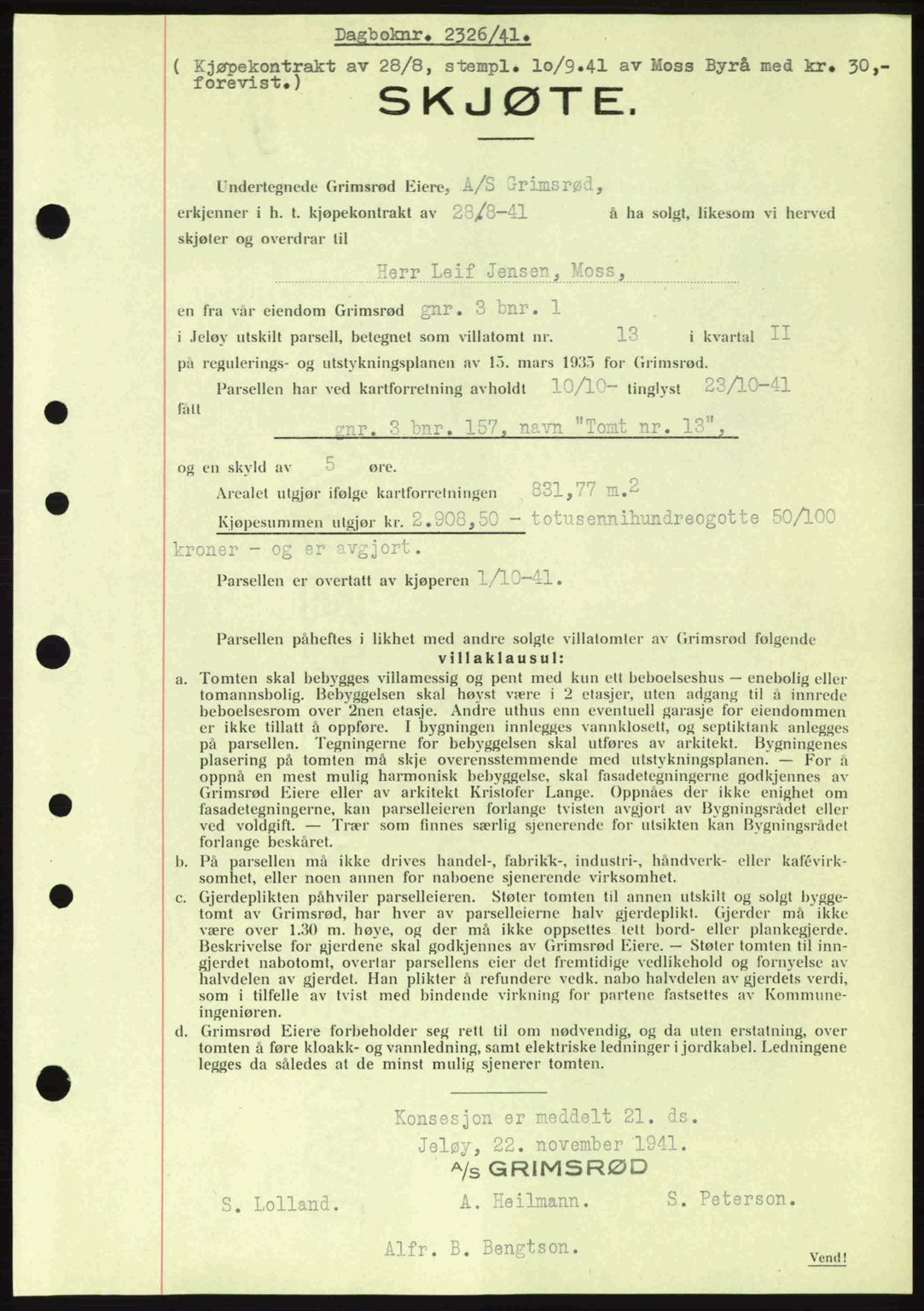 Moss sorenskriveri, SAO/A-10168: Pantebok nr. A9, 1941-1942, Dagboknr: 2326/1941