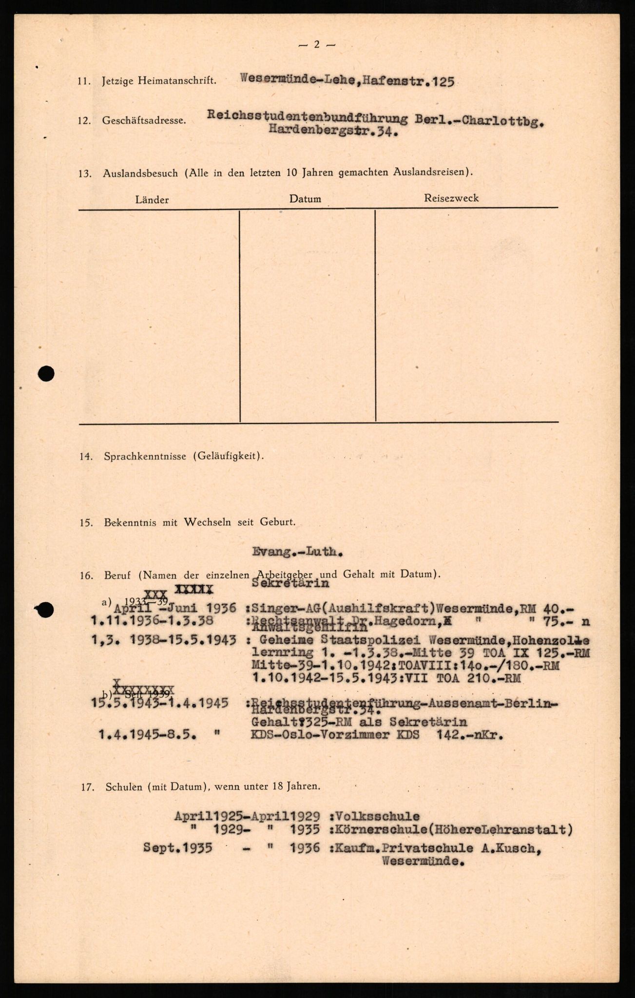 Forsvaret, Forsvarets overkommando II, AV/RA-RAFA-3915/D/Db/L0010: CI Questionaires. Tyske okkupasjonsstyrker i Norge. Tyskere., 1945-1946, s. 385