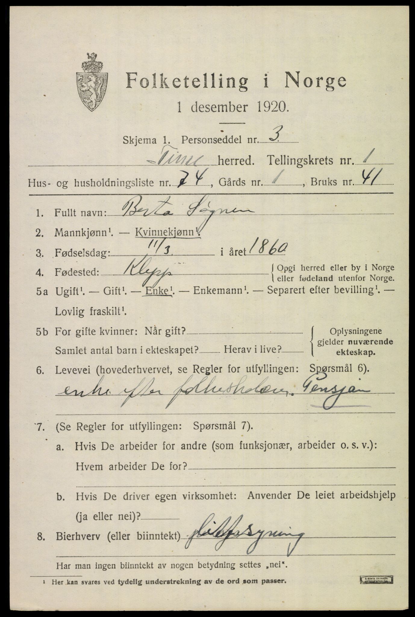 SAST, Folketelling 1920 for 1121 Time herred, 1920, s. 2195