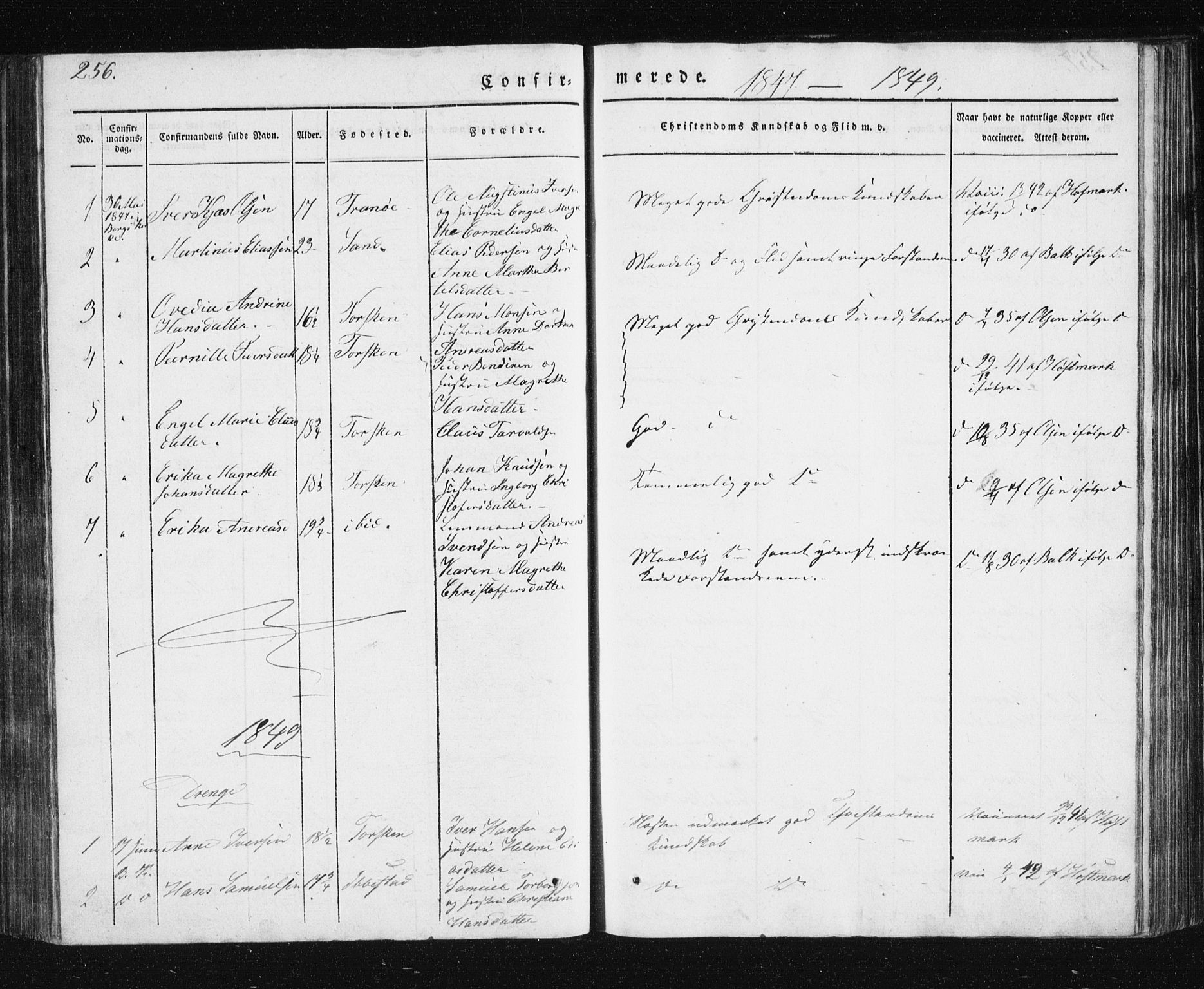 Berg sokneprestkontor, AV/SATØ-S-1318/G/Ga/Gab/L0011klokker: Klokkerbok nr. 11, 1833-1878, s. 256
