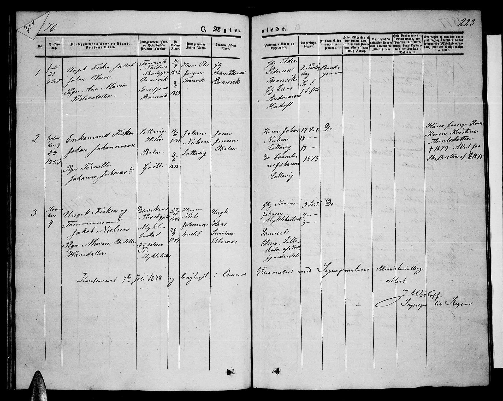 Ministerialprotokoller, klokkerbøker og fødselsregistre - Nordland, AV/SAT-A-1459/857/L0827: Klokkerbok nr. 857C02, 1852-1879, s. 223