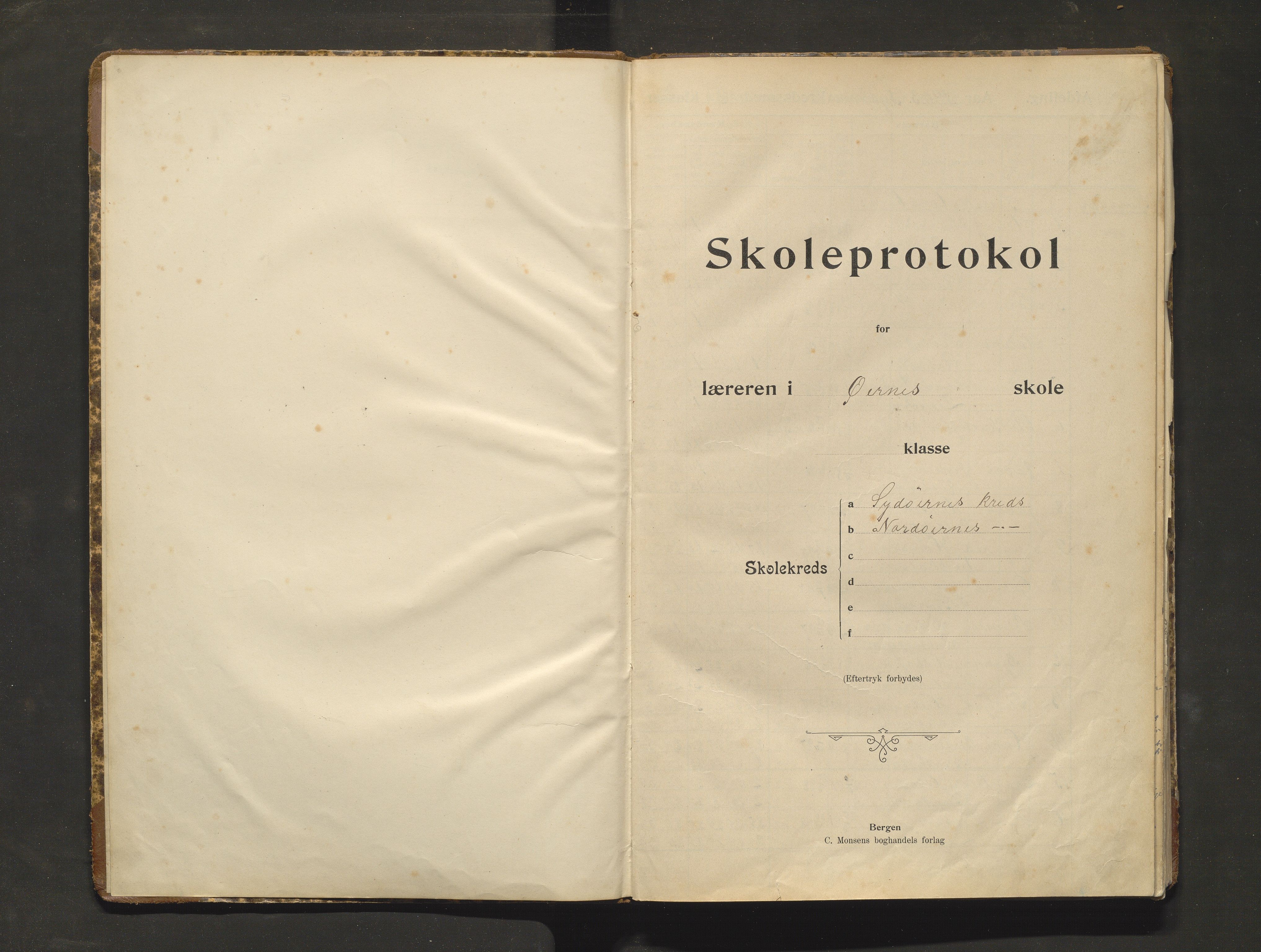 Os kommune. Barneskulane, IKAH/1243-231/F/Fg/L0001: Skuleprotokoll for Sørøyane, Nordøyane, Nordstrøno og Bruarøy krinsar, 1903-1929