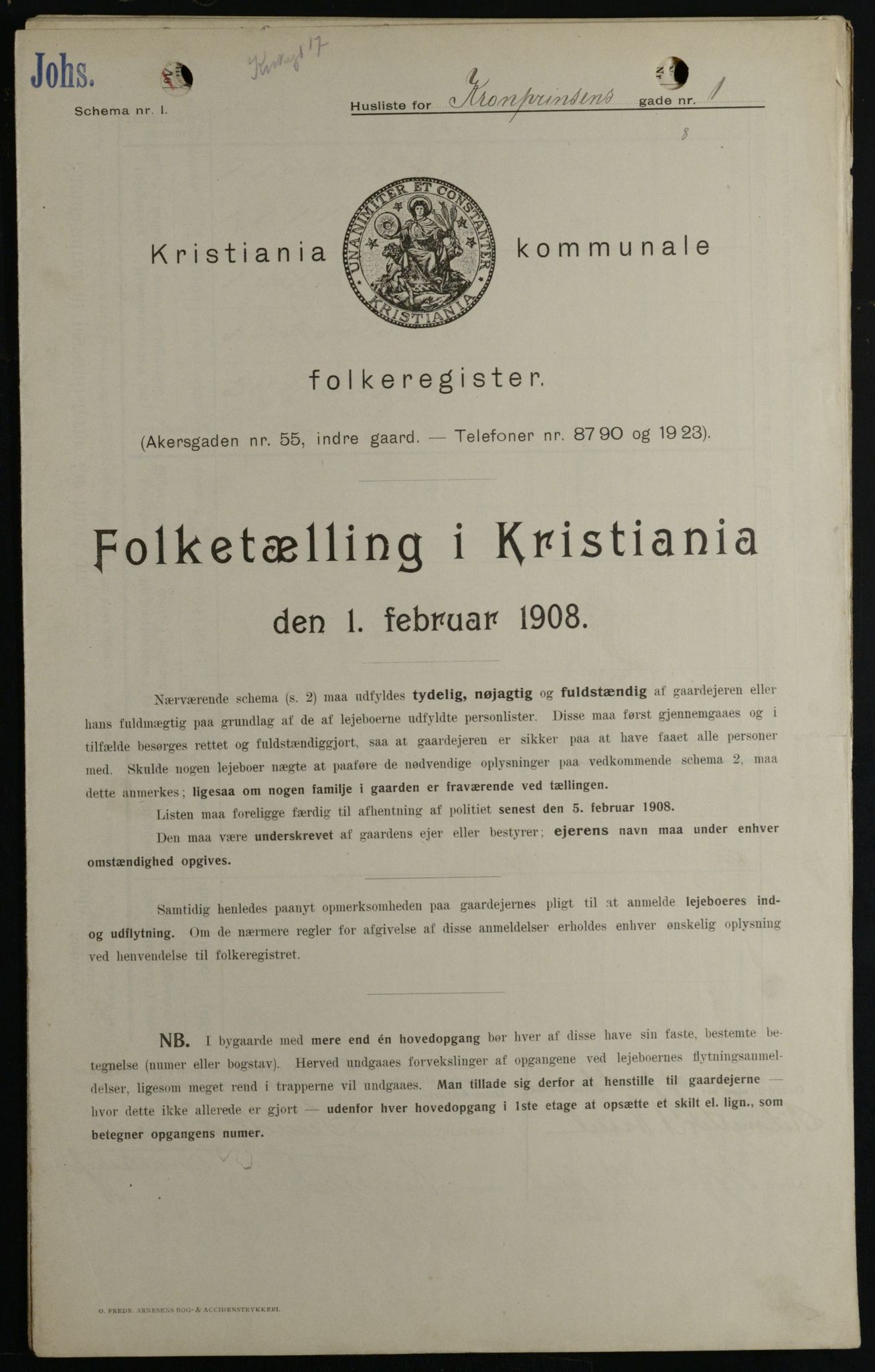 OBA, Kommunal folketelling 1.2.1908 for Kristiania kjøpstad, 1908, s. 48809