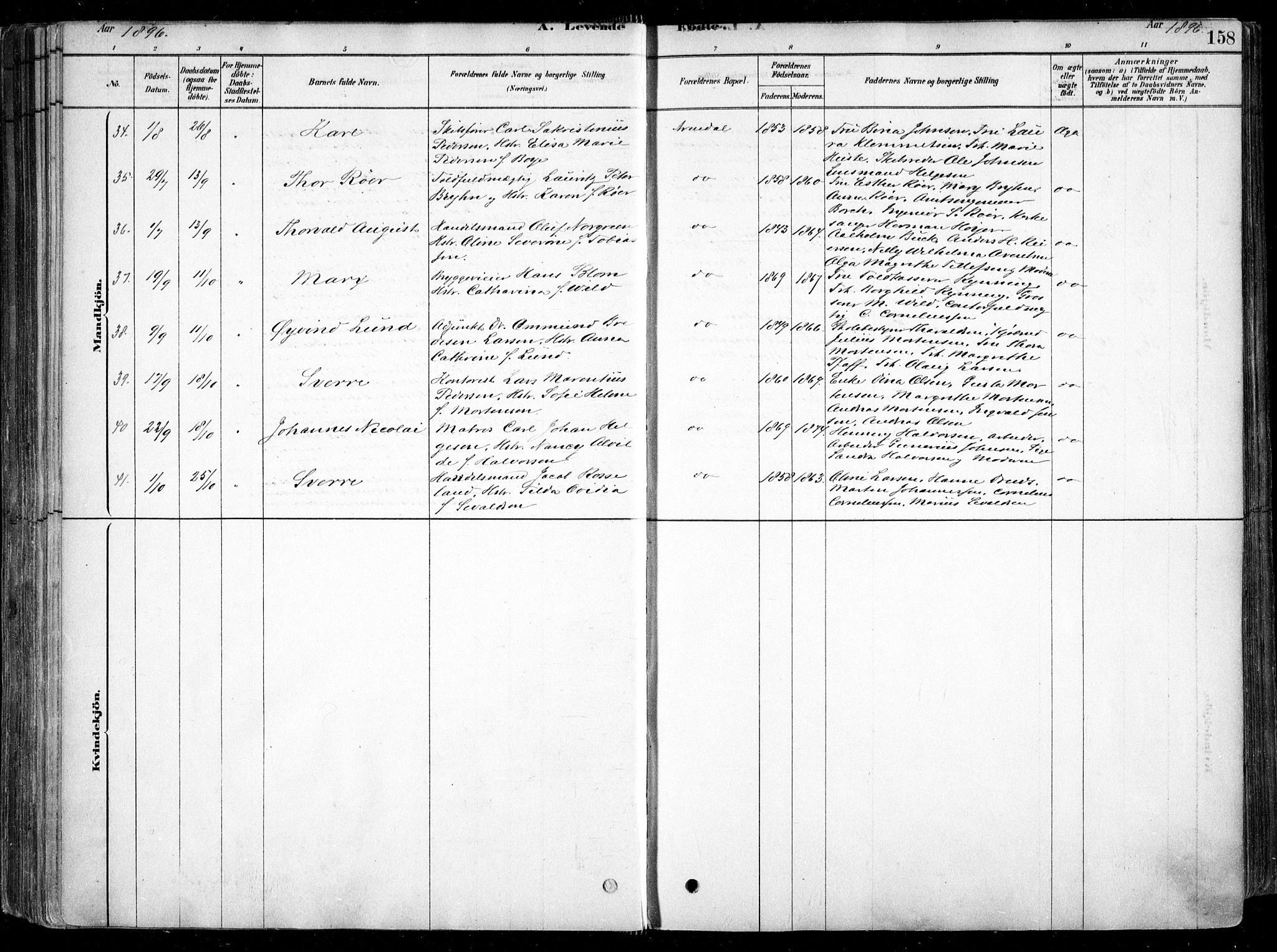 Arendal sokneprestkontor, Trefoldighet, AV/SAK-1111-0040/F/Fa/L0008: Ministerialbok nr. A 8, 1878-1899, s. 158