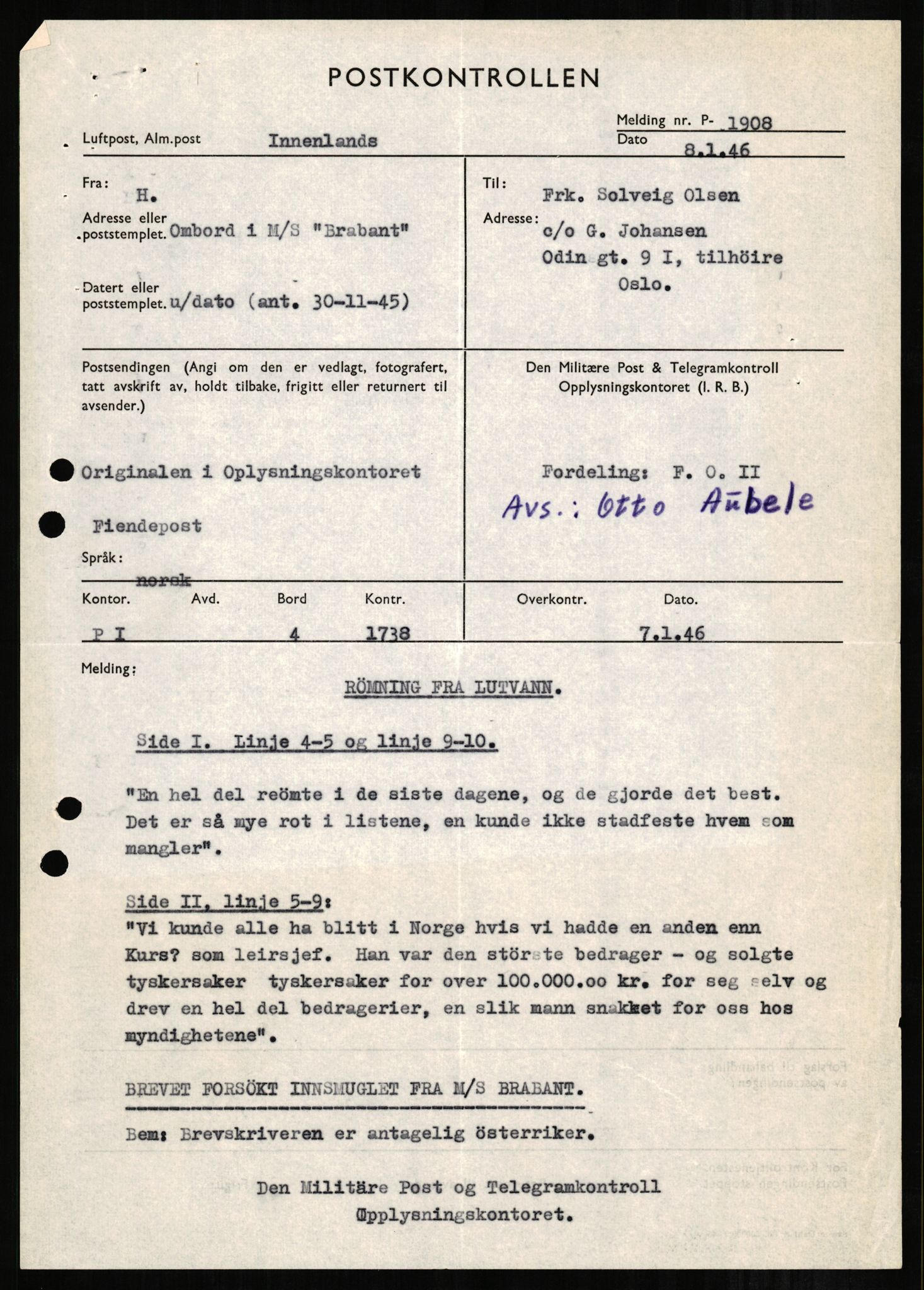 Forsvaret, Forsvarets overkommando II, AV/RA-RAFA-3915/D/Db/L0001: CI Questionaires. Tyske okkupasjonsstyrker i Norge. Tyskere., 1945-1946, s. 424