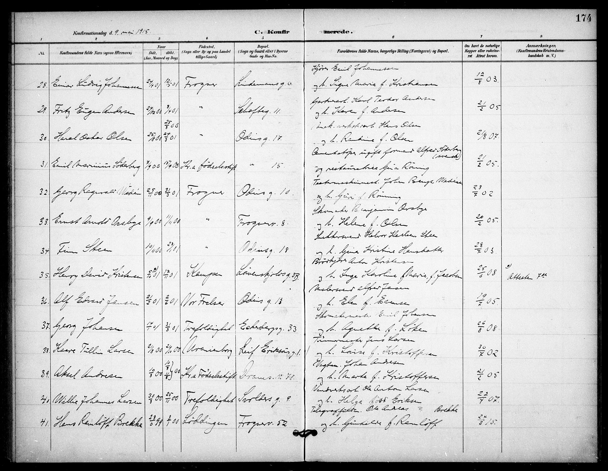 Frogner prestekontor Kirkebøker, AV/SAO-A-10886/F/Fa/L0001: Ministerialbok nr. 1, 1898-1916, s. 174