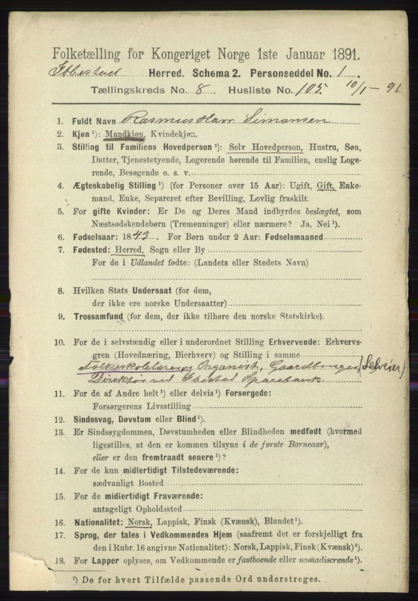 RA, Folketelling 1891 for 1917 Ibestad herred, 1891, s. 5843