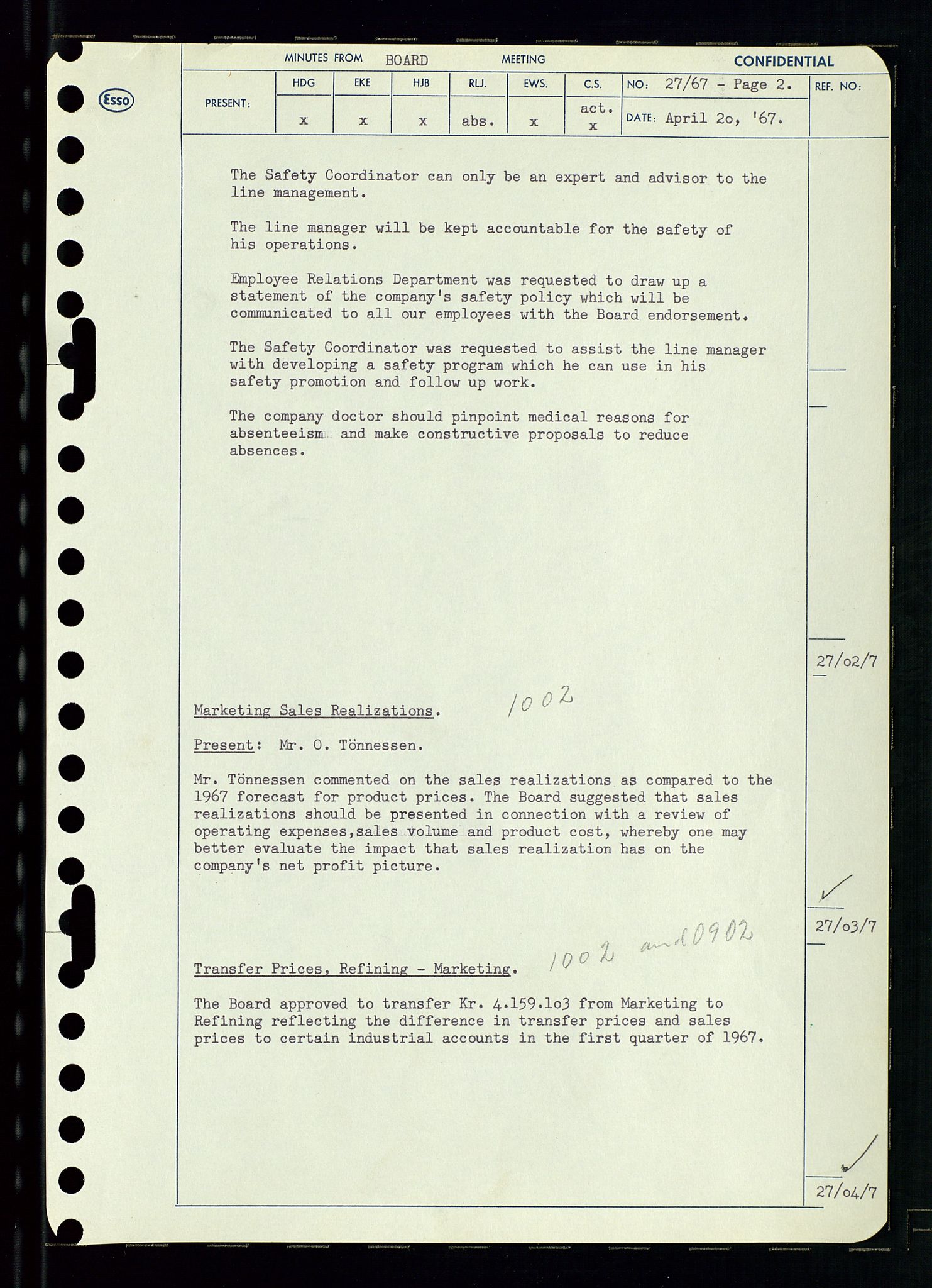 Pa 0982 - Esso Norge A/S, AV/SAST-A-100448/A/Aa/L0002/0003: Den administrerende direksjon Board minutes (styrereferater) / Den administrerende direksjon Board minutes (styrereferater), 1967, s. 58