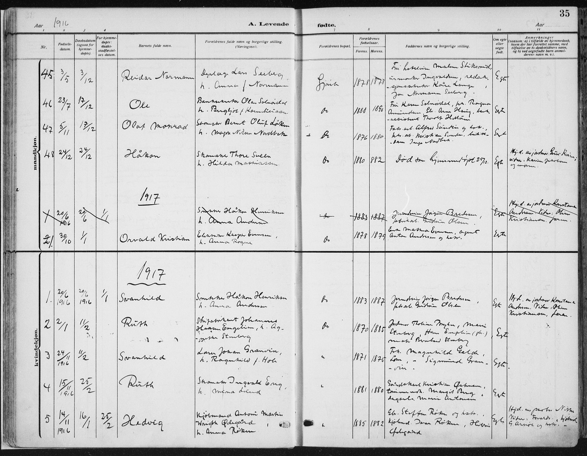 Vardal prestekontor, AV/SAH-PREST-100/H/Ha/Haa/L0014: Ministerialbok nr. 14, 1912-1922, s. 35