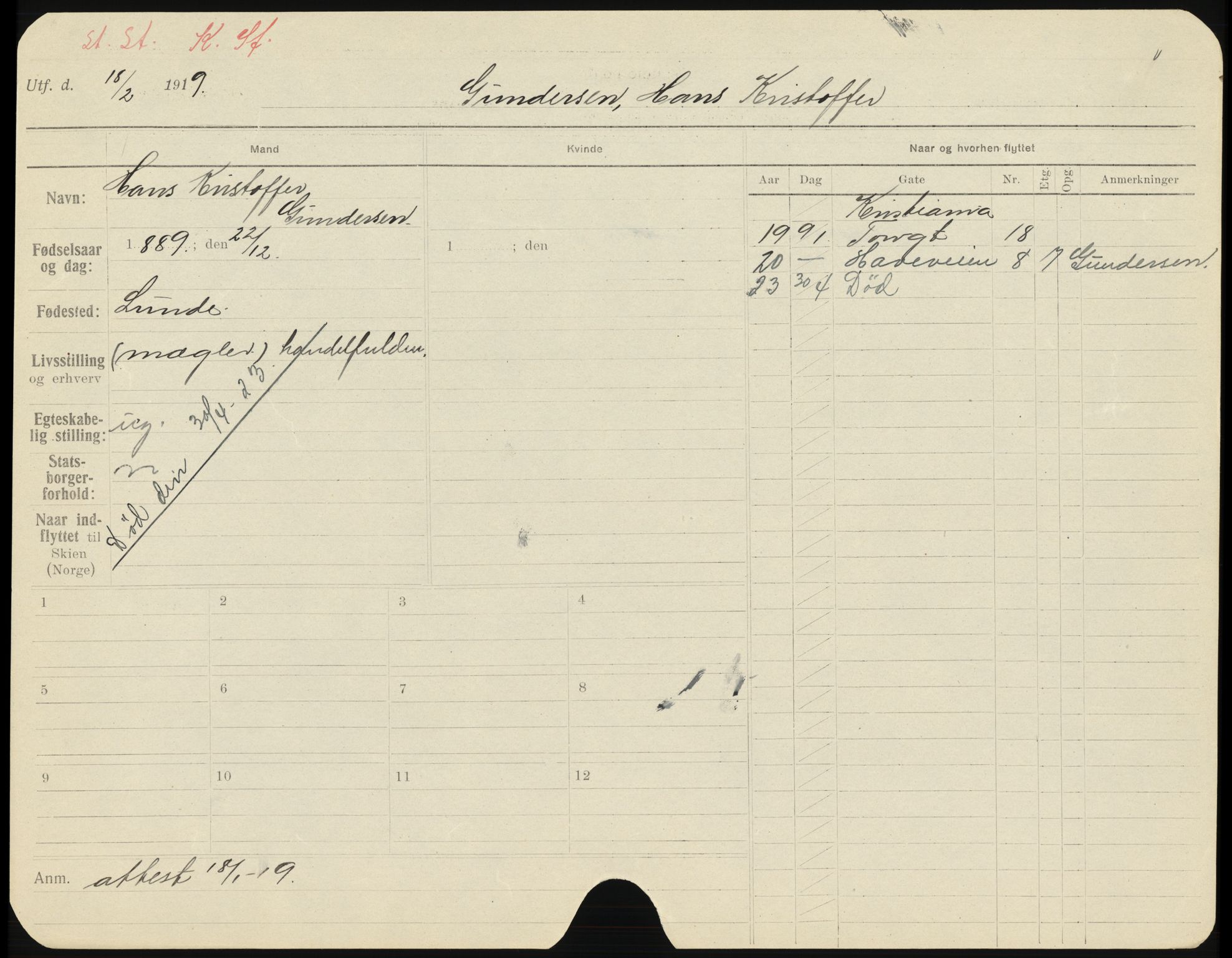 Skien folkeregister, AV/SAKO-A-425/H/Ha/L0001: Døde, 1916-1929, s. 1099